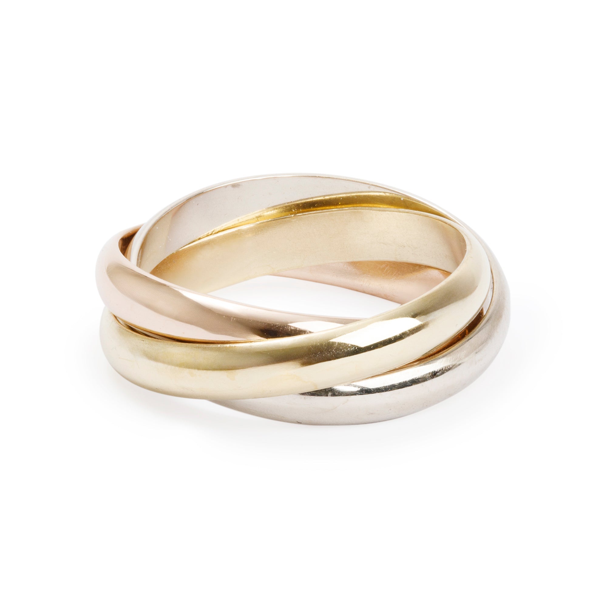 Cartier 18k Tri-Gold Vintage Le must de Cartier Trinity Rolling Ring, Size 60 9.25