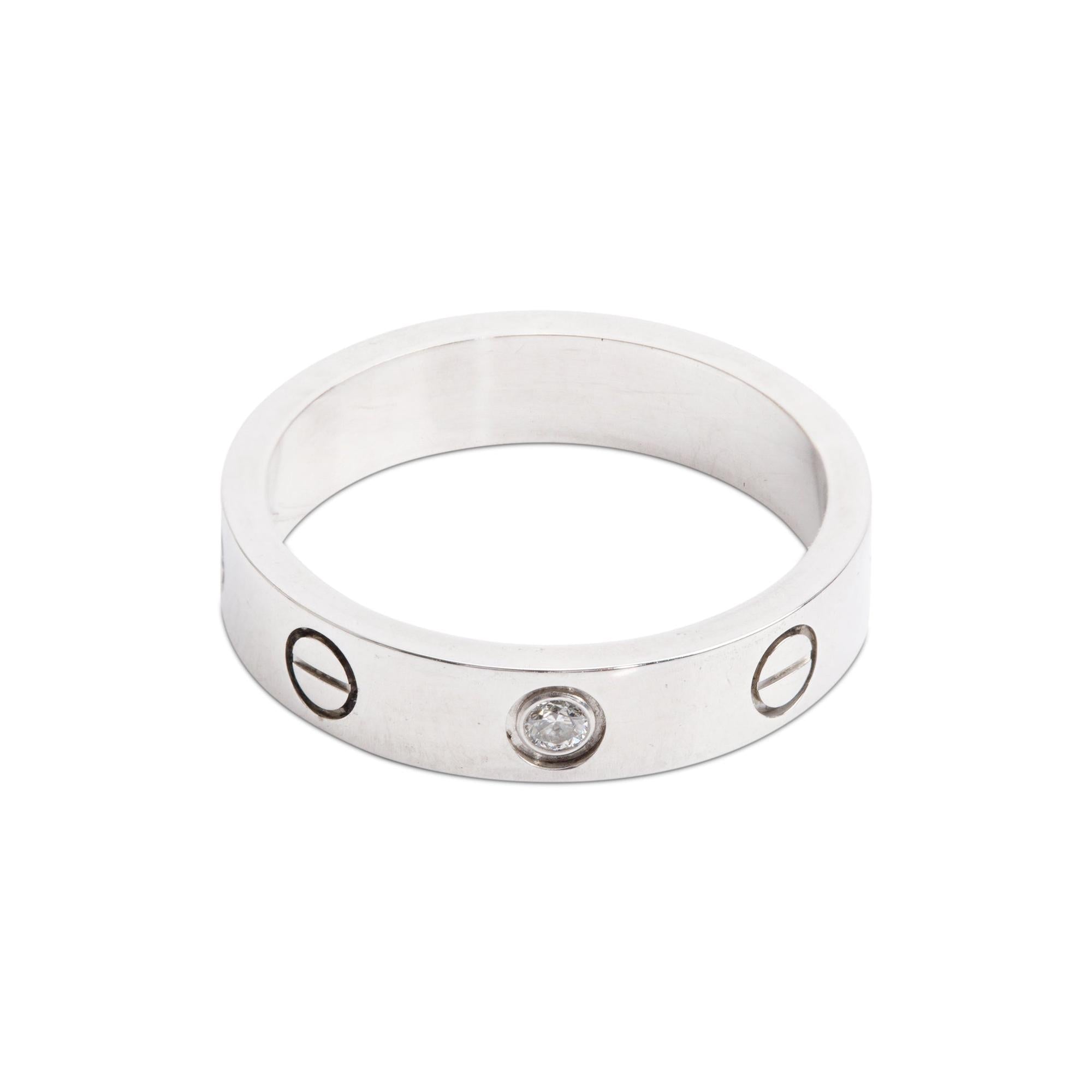 Cartier 18k White Gold 1 Diamond 4 MM Love Wedding Band Ring, Size 51 5.75