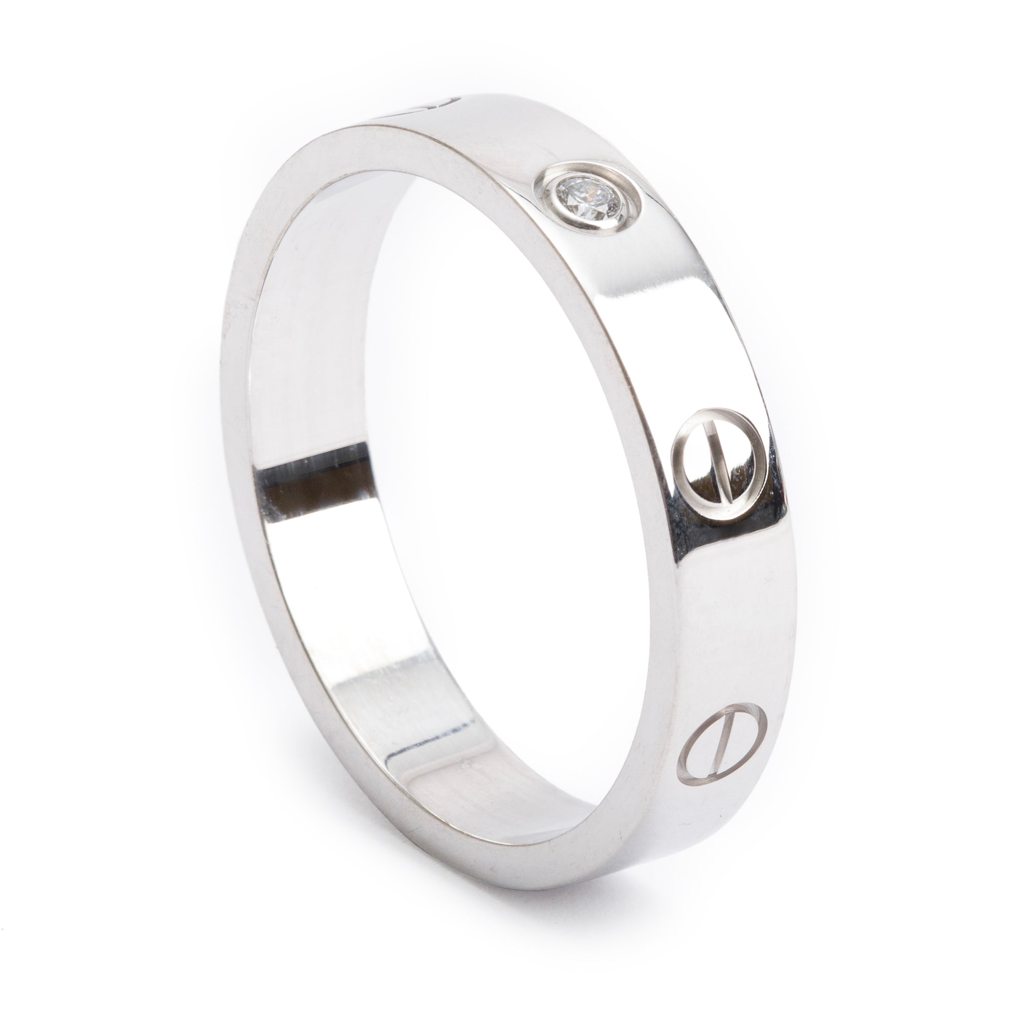 Cartier 18k White Gold 1 Diamond 4 MM Love Wedding Band Ring, Size 58 8.5 w/ Receipt & Certificate