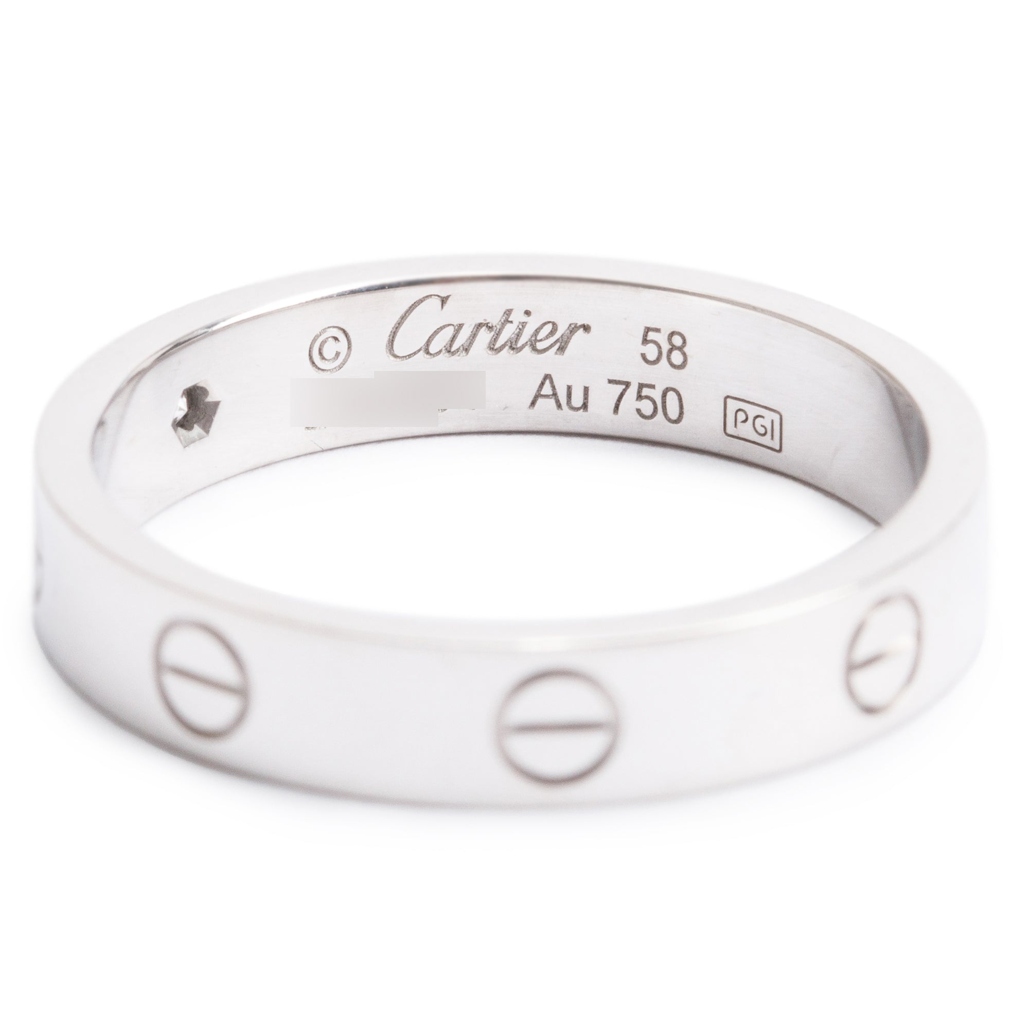 Cartier 18k White Gold 1 Diamond 4 MM Love Wedding Band Ring, Size 58 8.5 w/ Receipt & Certificate