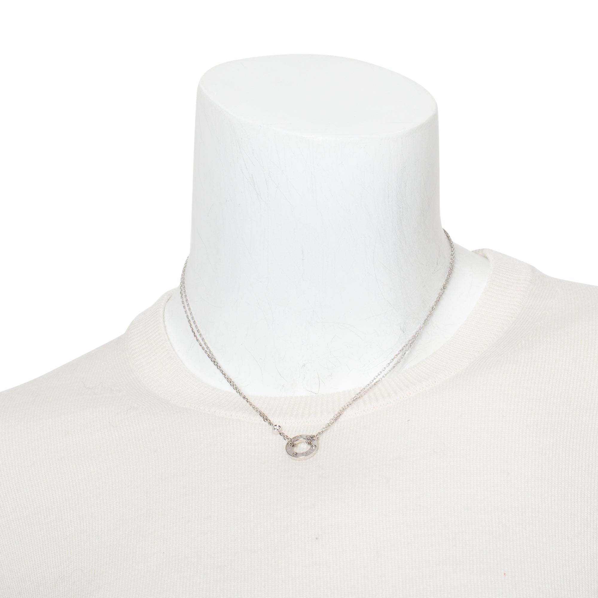 Cartier 18k White Gold 2 Diamond Love Pendant Necklace w/ Box