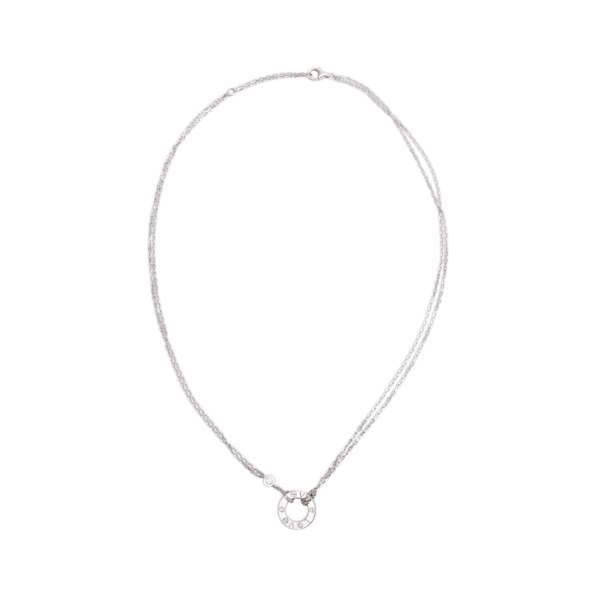 Cartier 18k White Gold 2 Diamond Love Pendant Necklace w/ Box