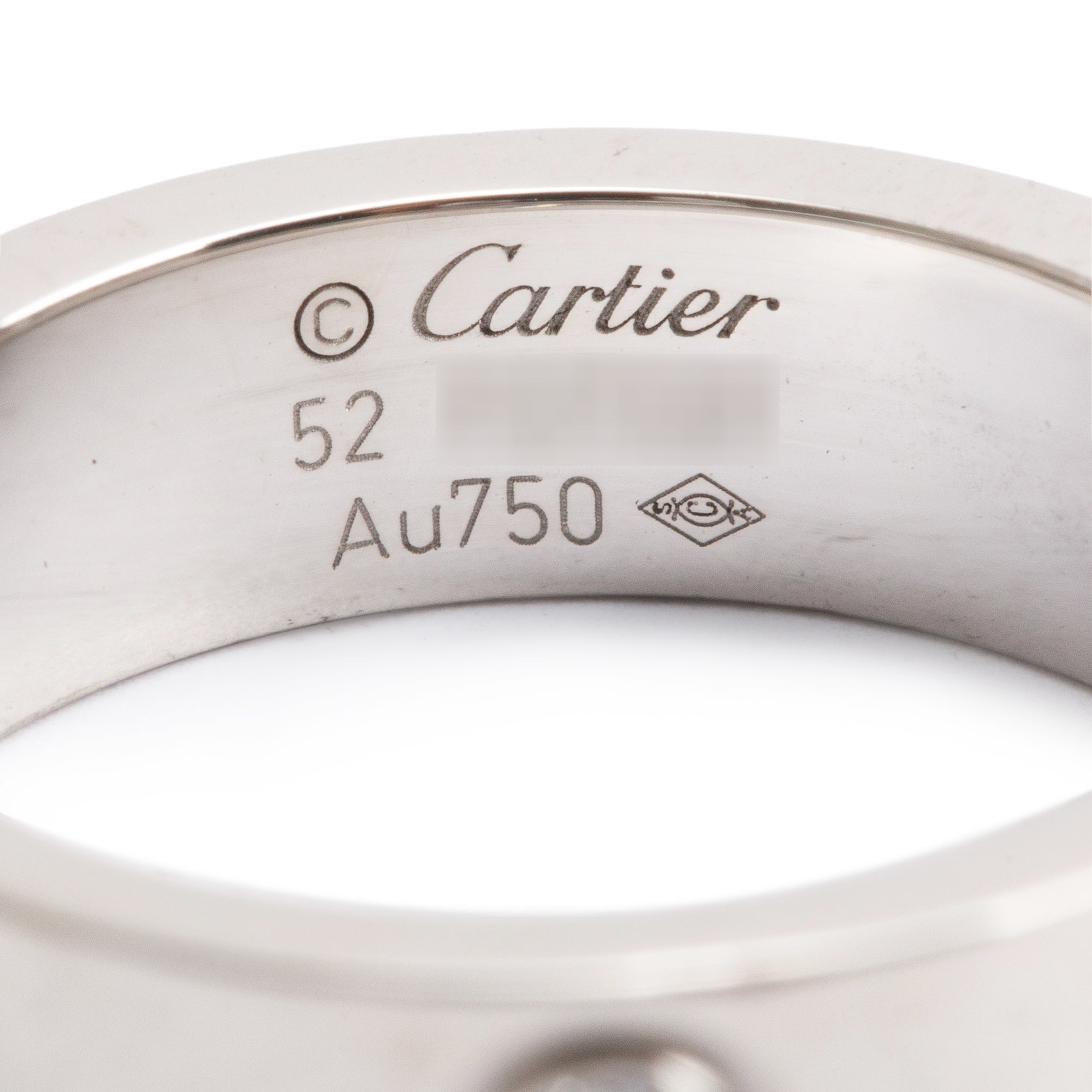 Cartier 18k White Gold 3 Diamond 5.5 MM Love Ring, Size 52 6.25