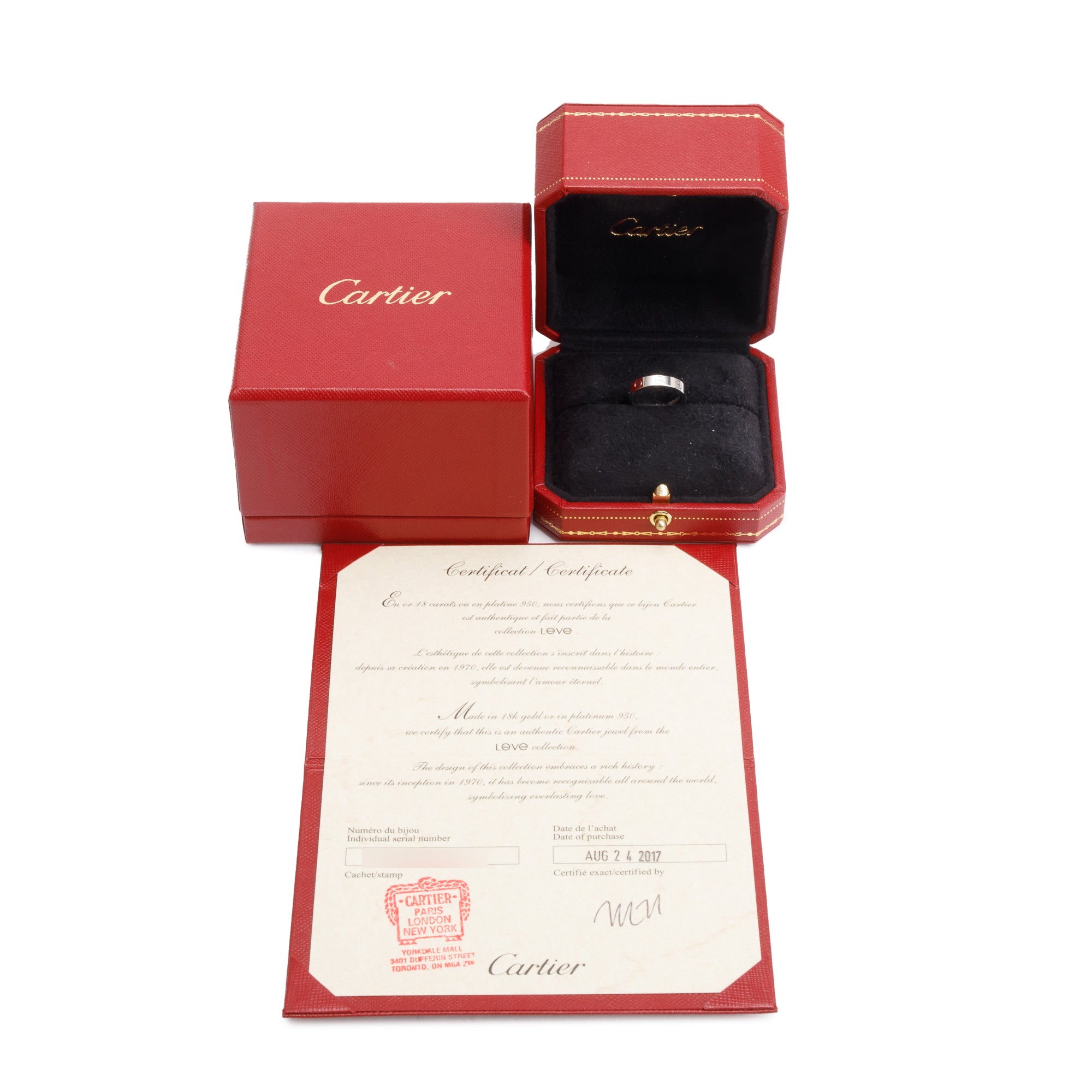 Cartier 18k White Gold 3.6 MM Love Wedding Band Ring, Size 47 4 w/ Box & Certificate