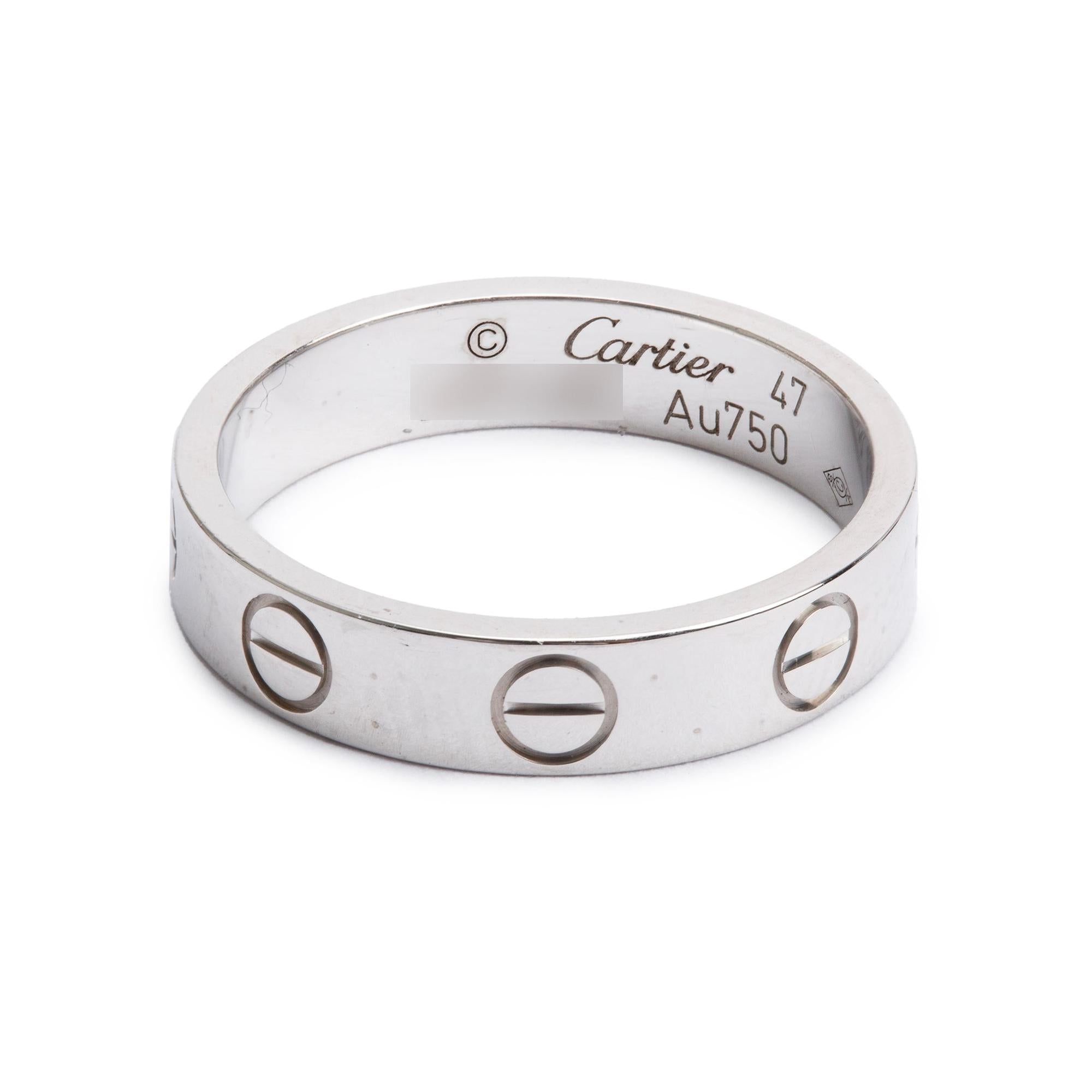 Cartier 18k White Gold 3.6 MM Love Wedding Band Ring, Size 47 4 w/ Box & Certificate