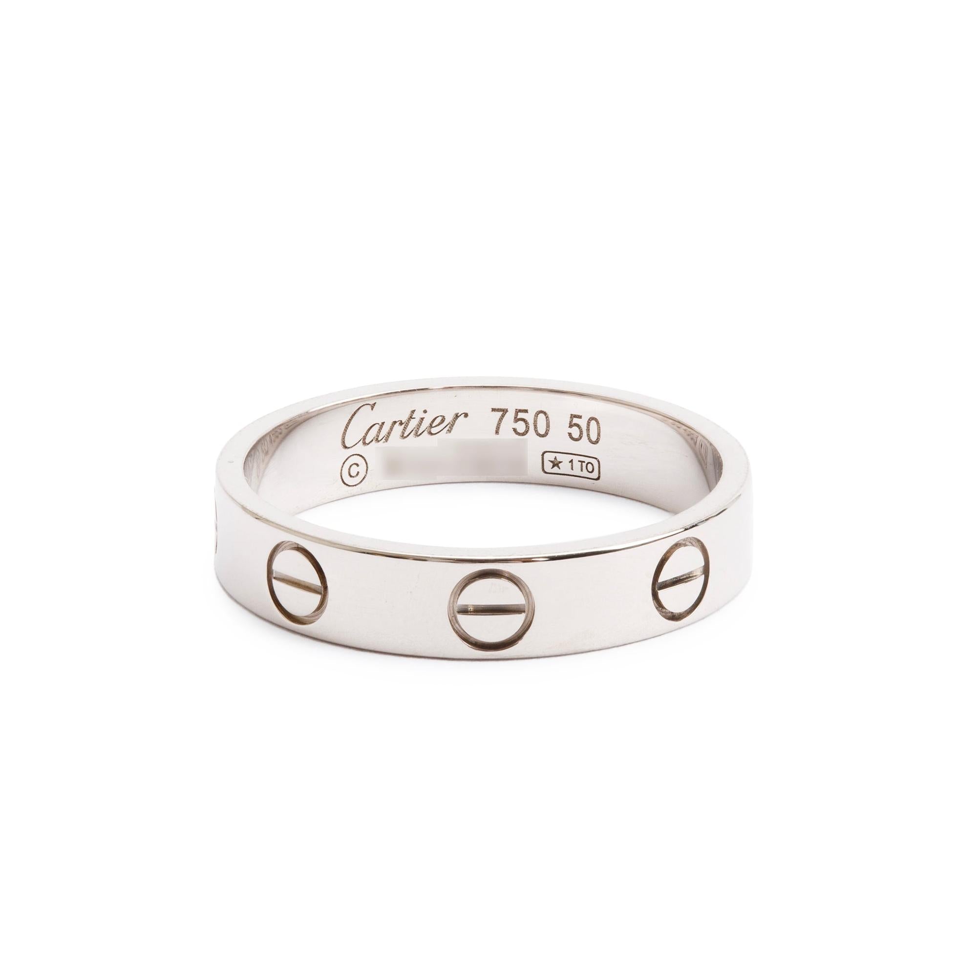 Cartier 18k White Gold 3.6 MM Love Wedding Band Ring, Size 50 5.25