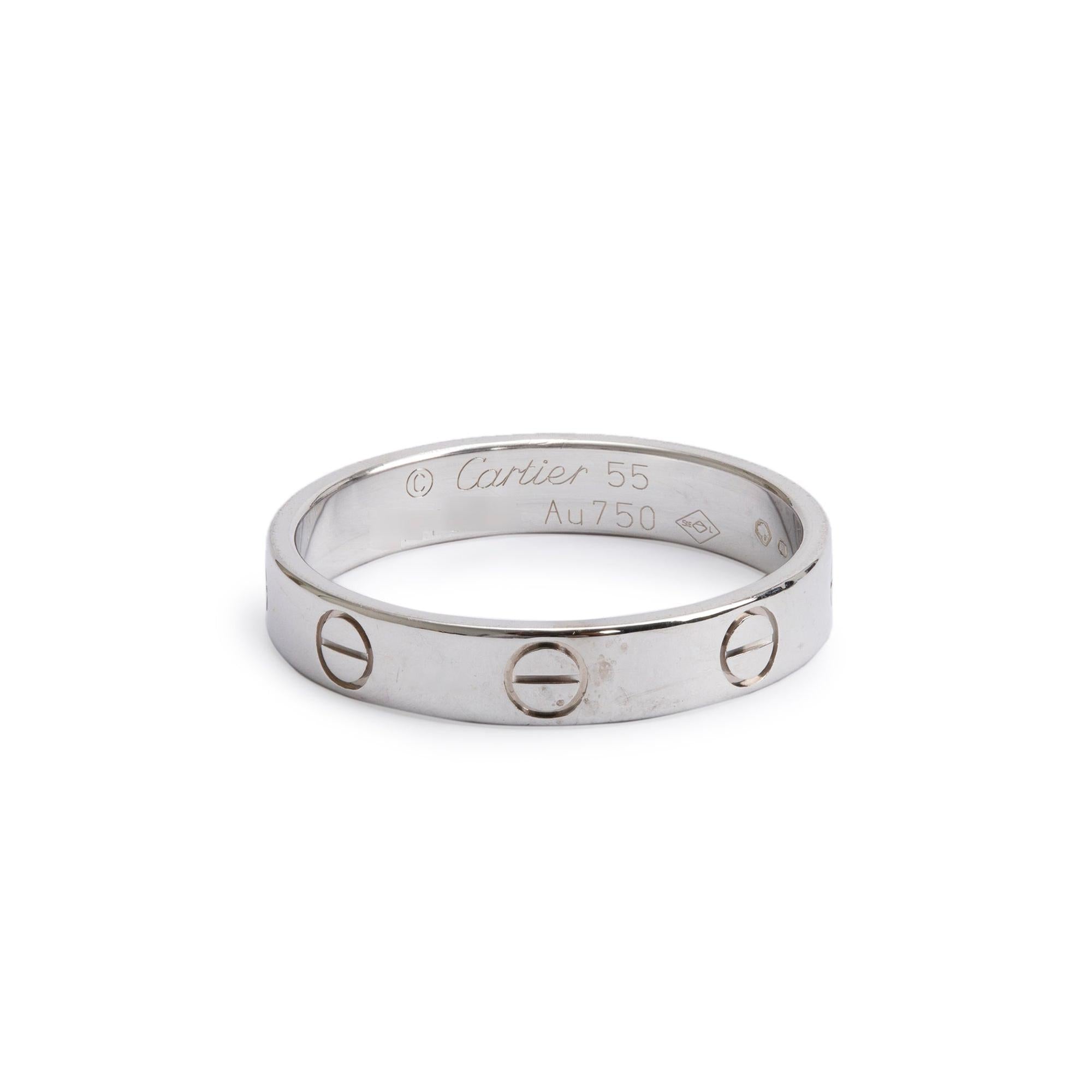 Cartier 18k White Gold 3.6 MM Love Wedding Band Ring, Size 55 7.25 w/ Receipt & Certificate