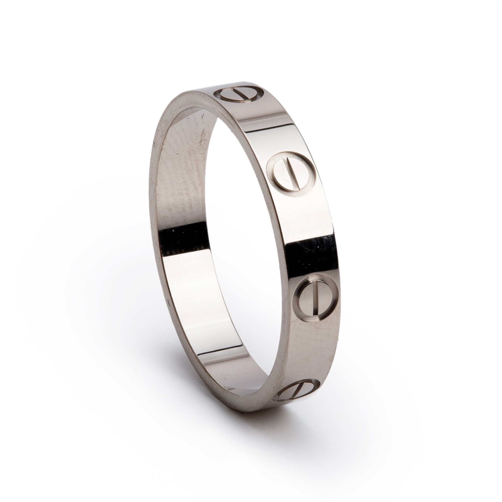Cartier 18k White Gold 3.6 MM Love Wedding Band Ring, Size 56 7.5 w/ Box & Certificate