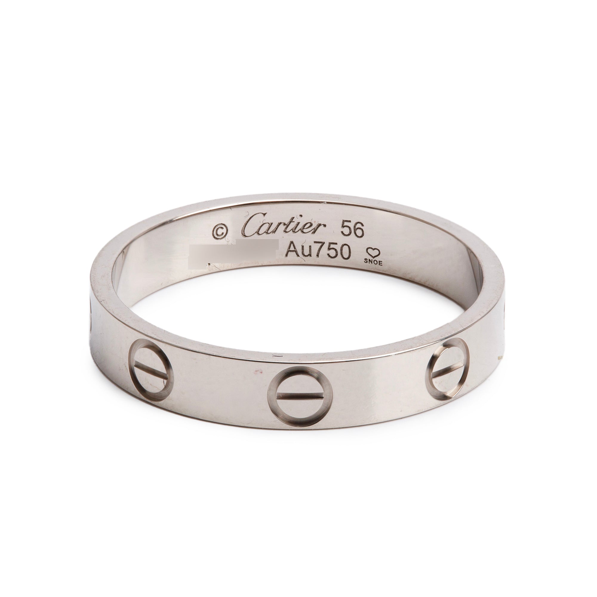 Cartier 18k White Gold 3.6 MM Love Wedding Band Ring, Size 56 7.5 w/ Box & Certificate