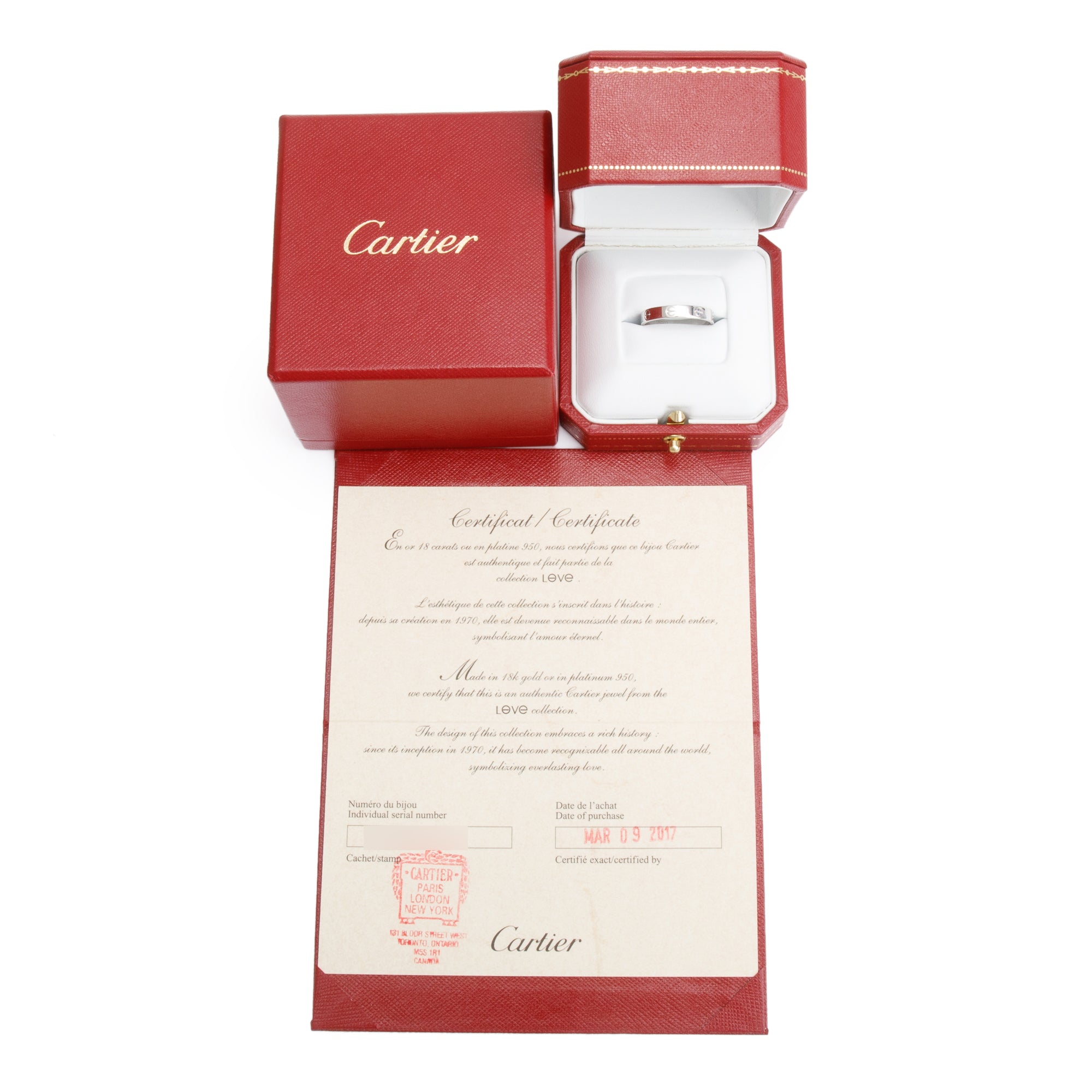 Cartier 18k White Gold 3.6 MM Love Wedding Band Ring, Size 59 8.75 w/ Box & Certificate
