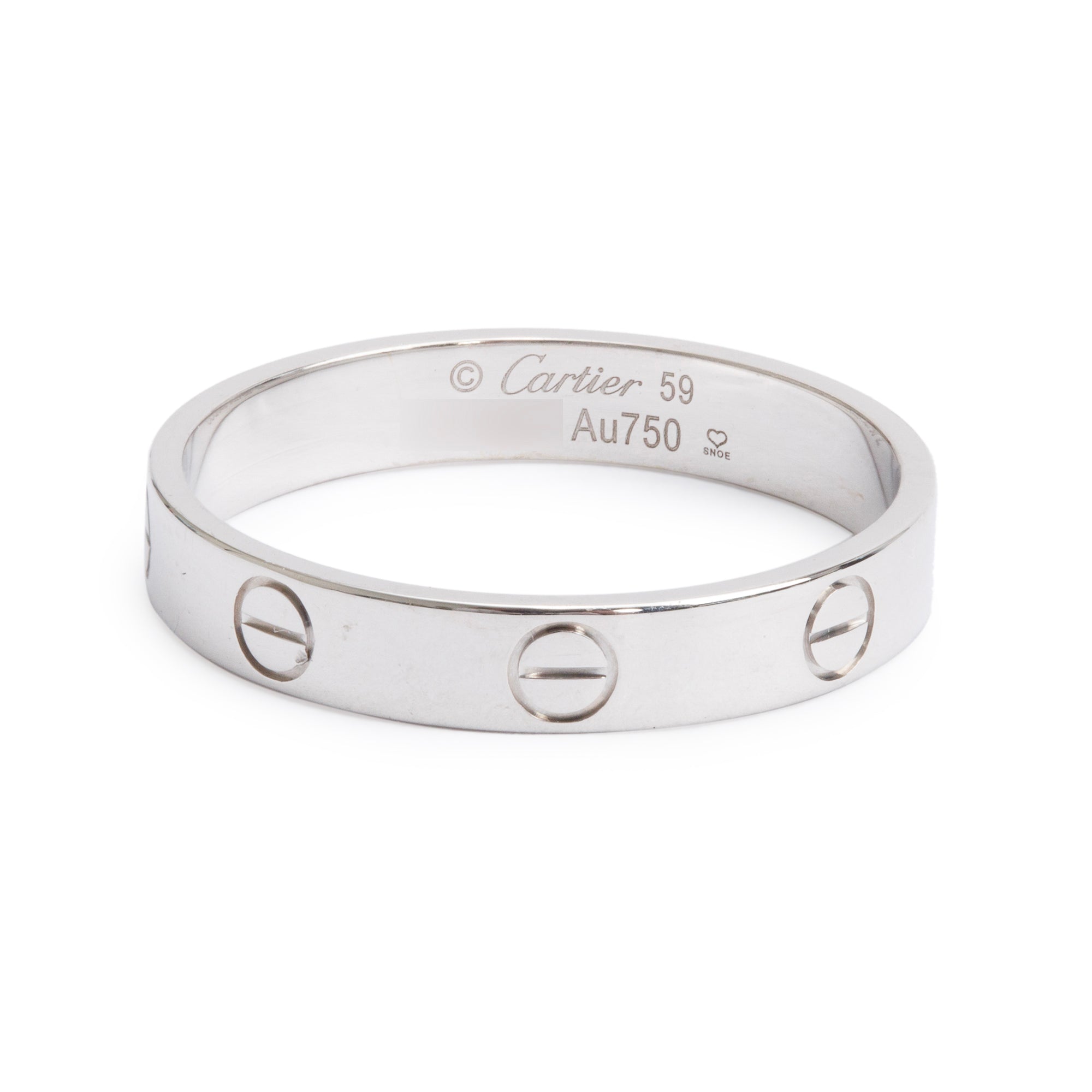 Cartier 18k White Gold 3.6 MM Love Wedding Band Ring, Size 59 8.75 w/ Box & Certificate