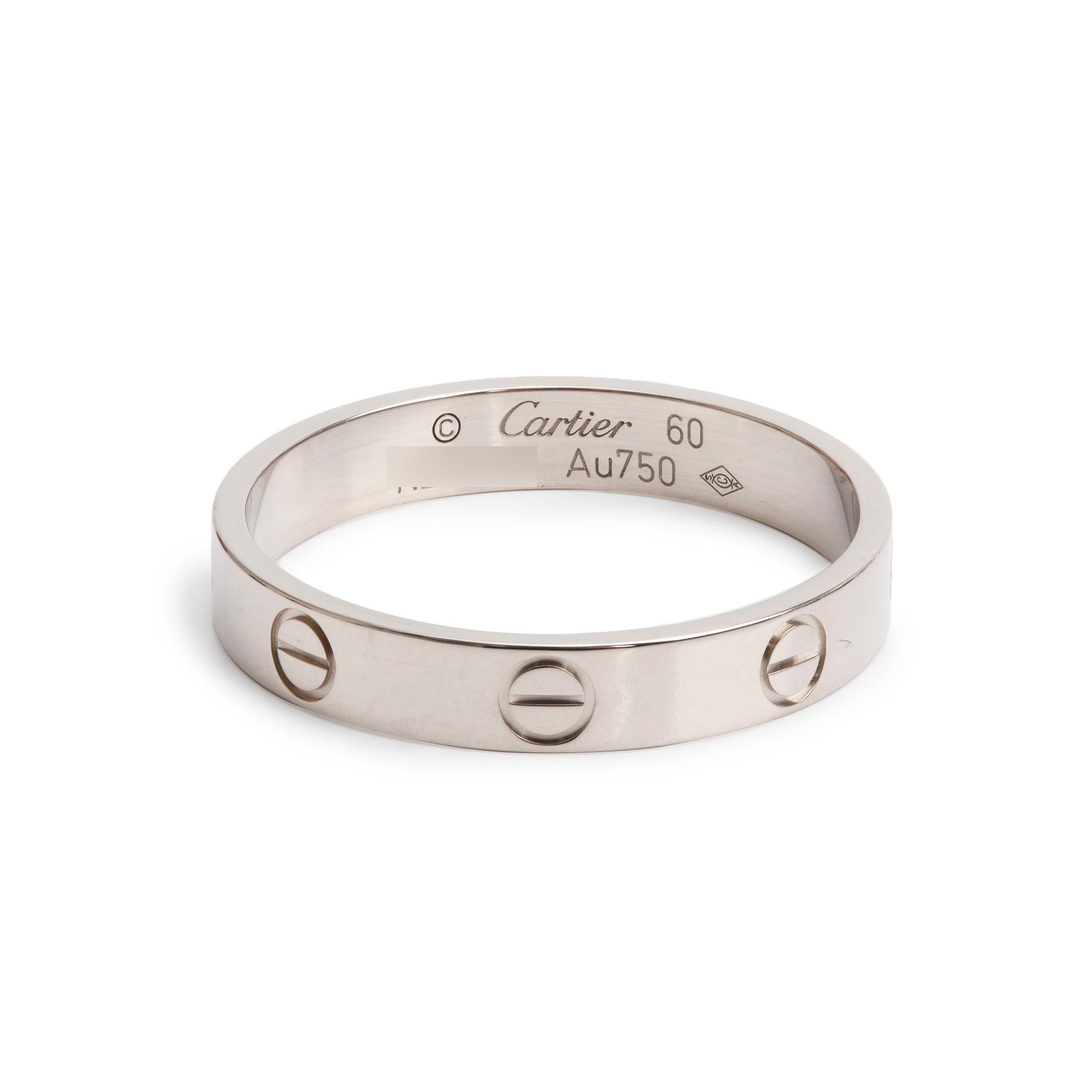 Cartier 18k White Gold 3.6 MM Love Wedding Band Ring, Size 60 9.25 w/ Box