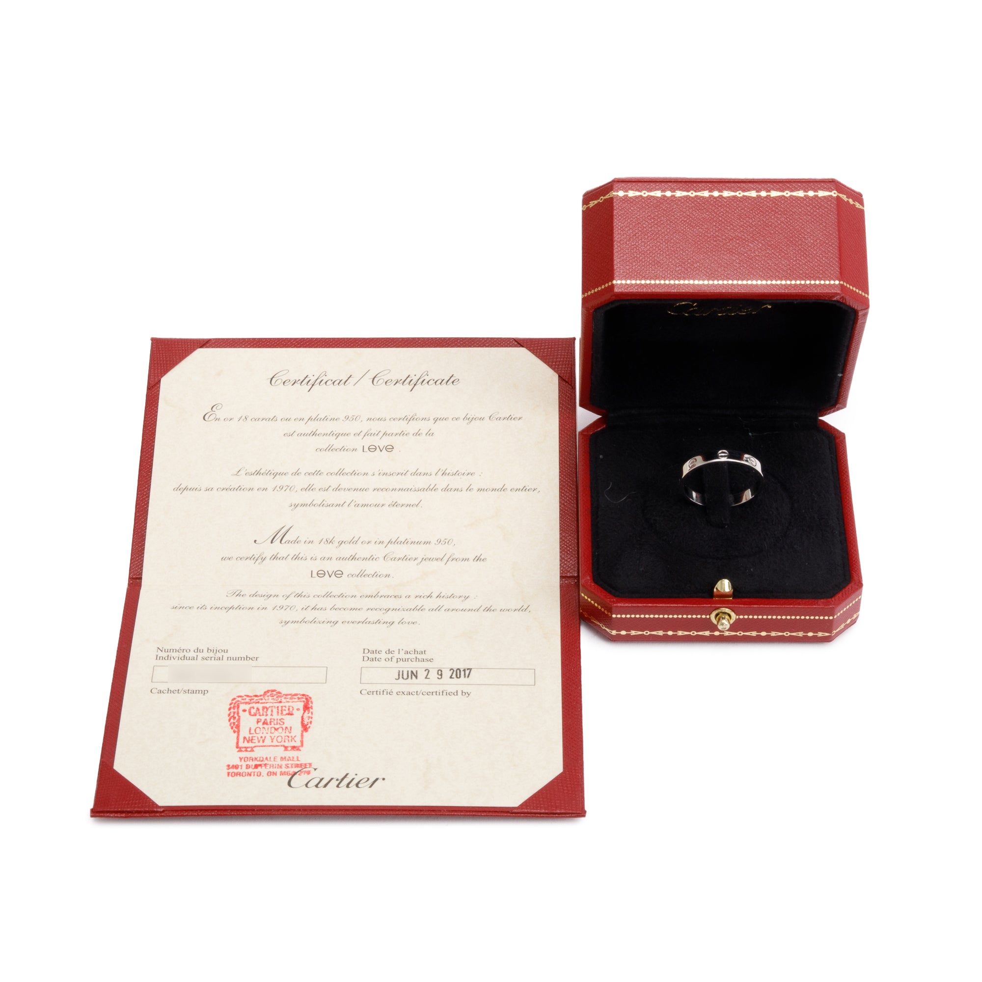Cartier 18k White Gold 3.6 MM Love Wedding Band Ring, Size 65 11.25 w/ Box & Certificate