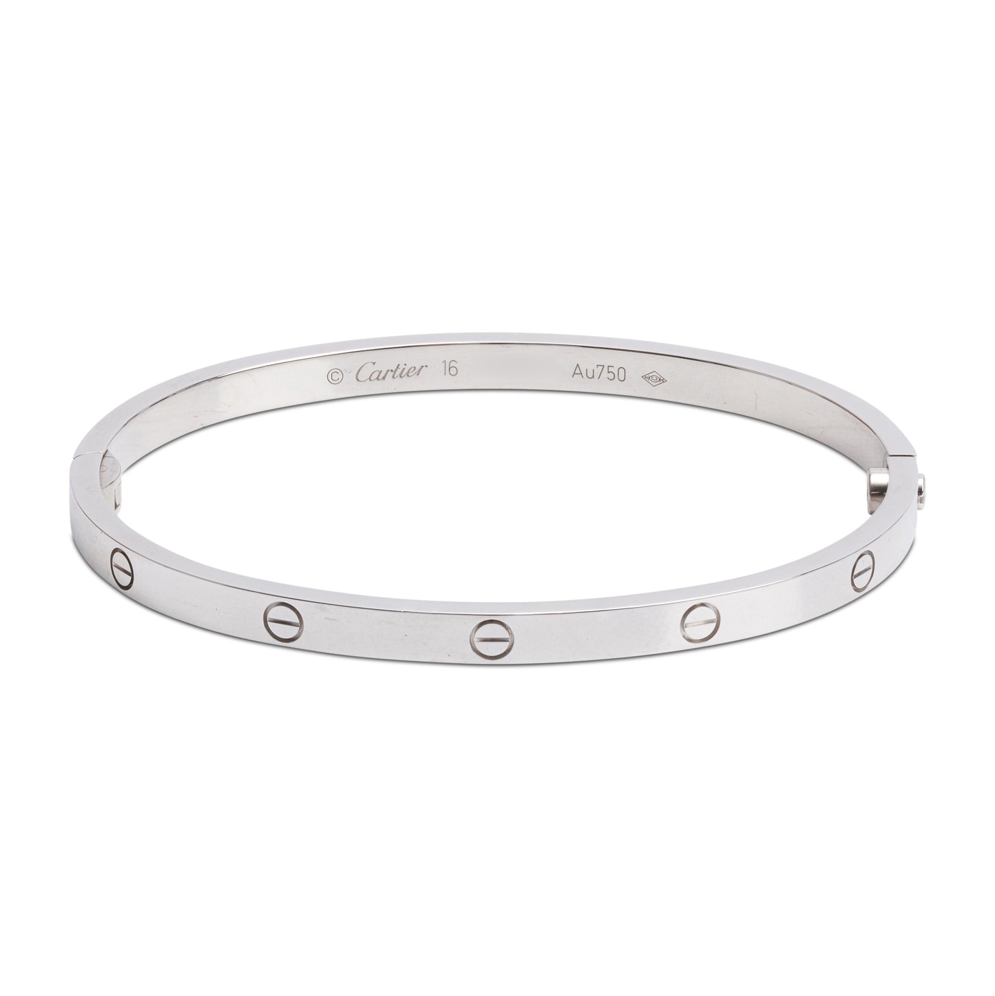 Cartier 18k White Gold 3.65 MM Love Bracelet, Small Model, Size 16 w/ Box