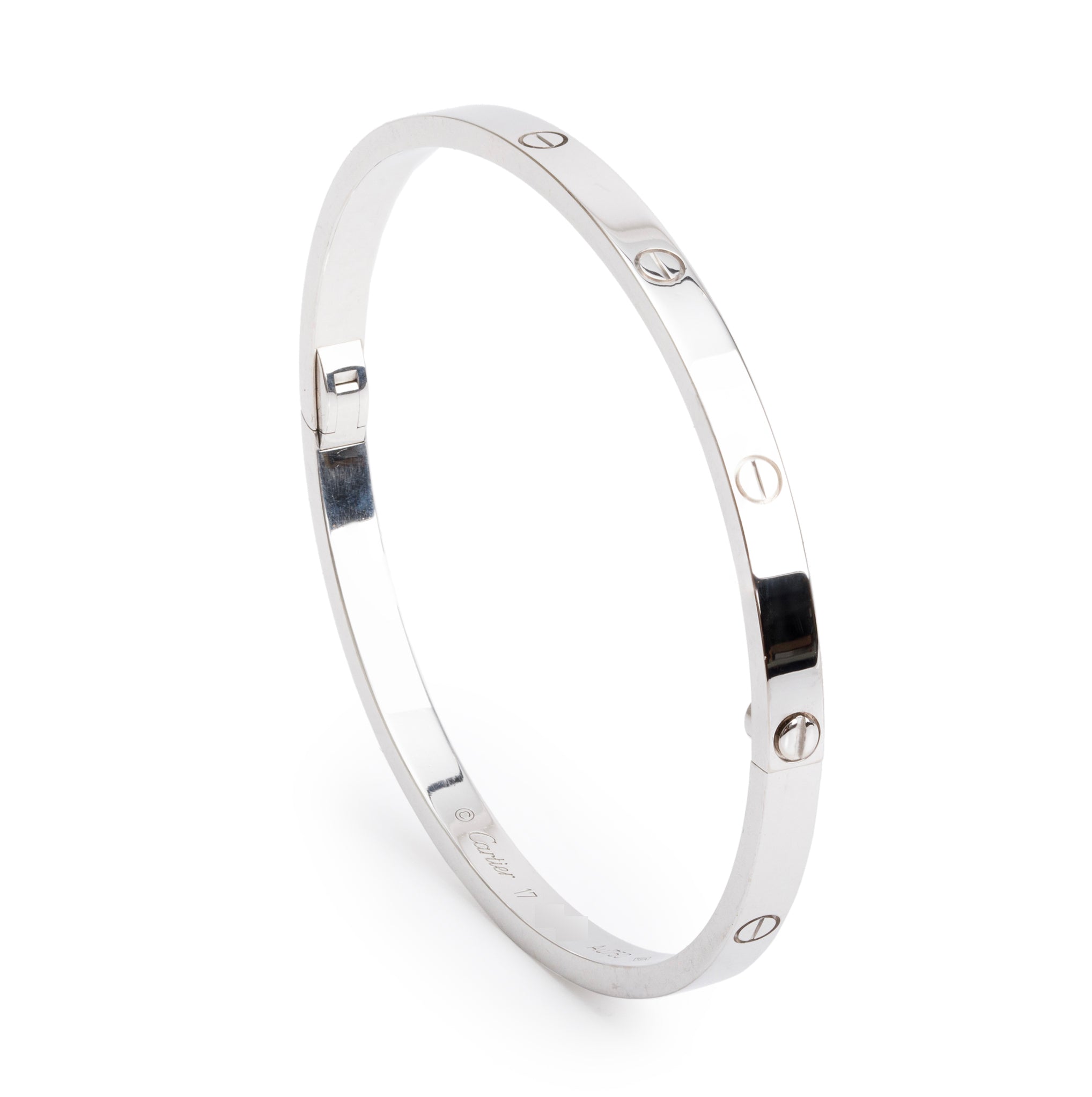 Cartier 18k White Gold 3.65 MM Love Bracelet, Small Model, Size 17