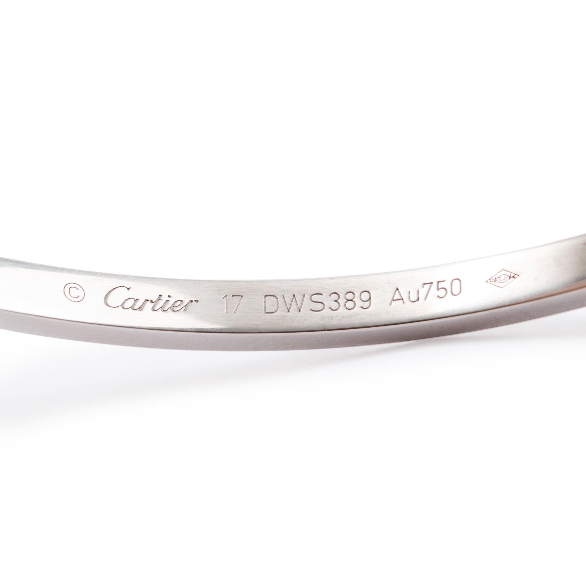 Cartier 18k White Gold 3.65 MM Love Bracelet, Small Model, Size 17 w/ Certificate
