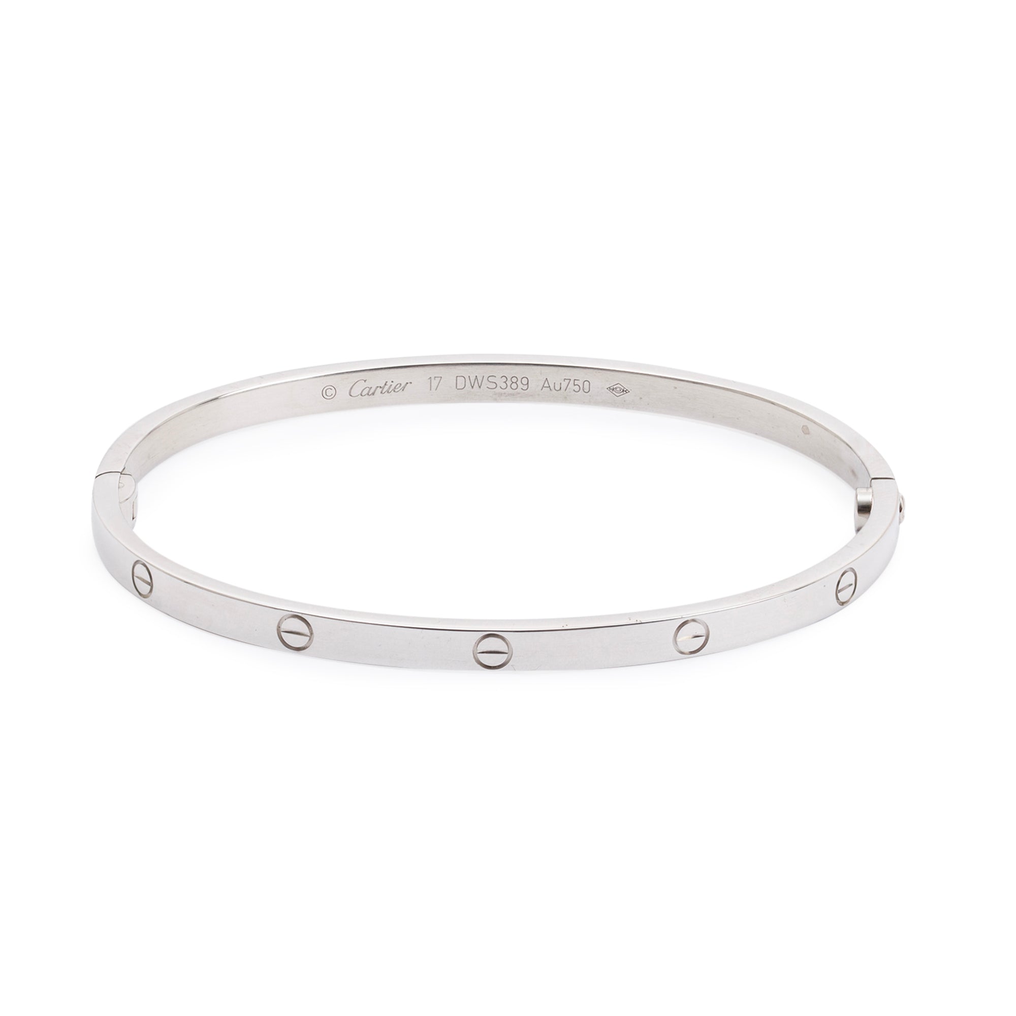 Cartier 18k White Gold 3.65 MM Love Bracelet, Small Model, Size 17 w/ Certificate
