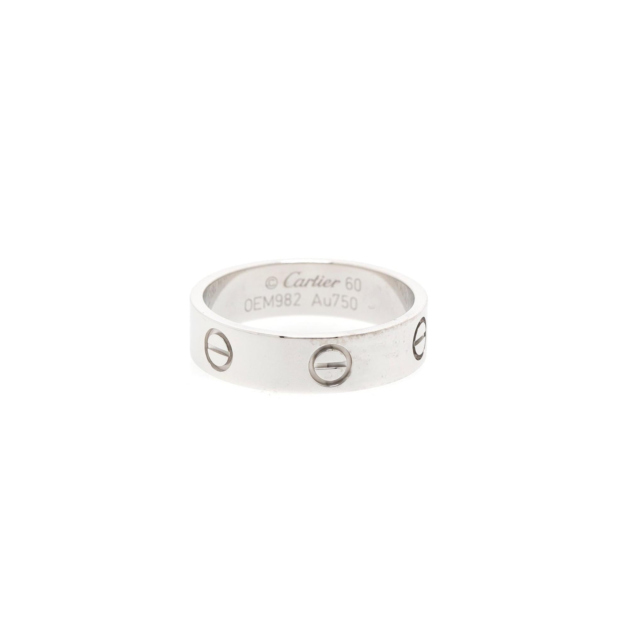 Cartier 18k White Gold 5.5 mm Love Ring w/ Box & Receipt