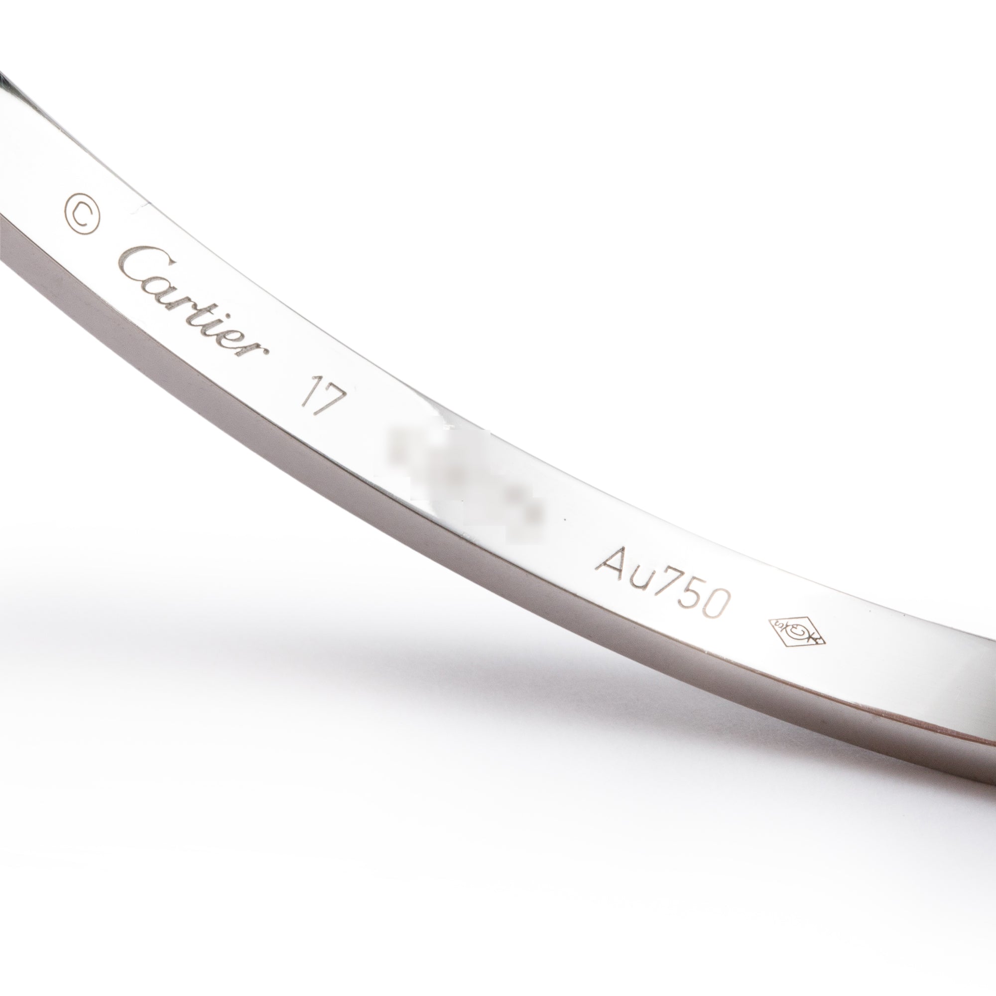 Cartier 18k White Gold 6 Diamond Love Bracelet, Small Model, Size 17 w/ Pouch