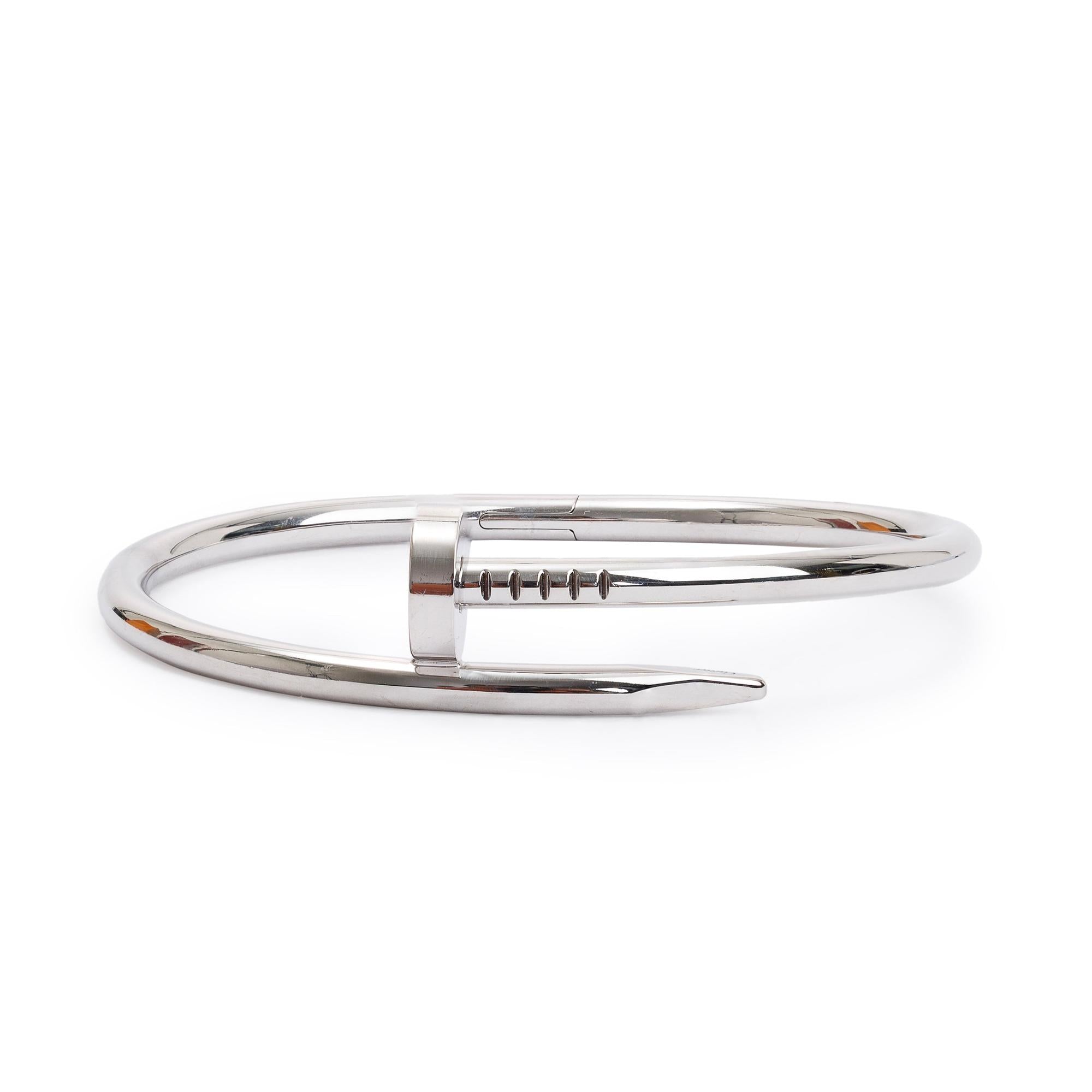 Cartier 18k White Gold Juste Un Clou Bracelet, Size 16 w/ Box & Certificate