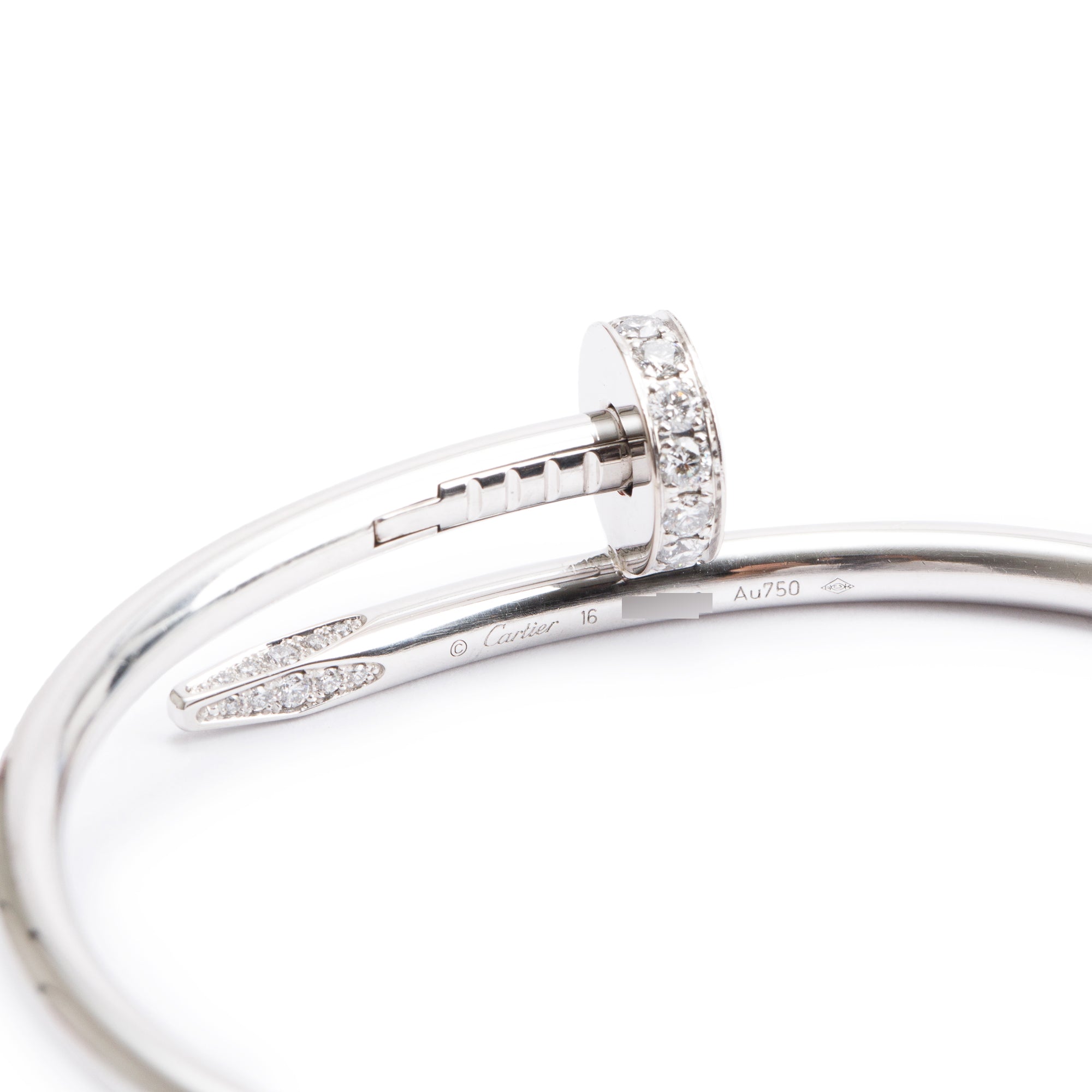 Cartier 18k White Gold Juste Un Clou Diamond Bracelet, Size 16 w/ Box