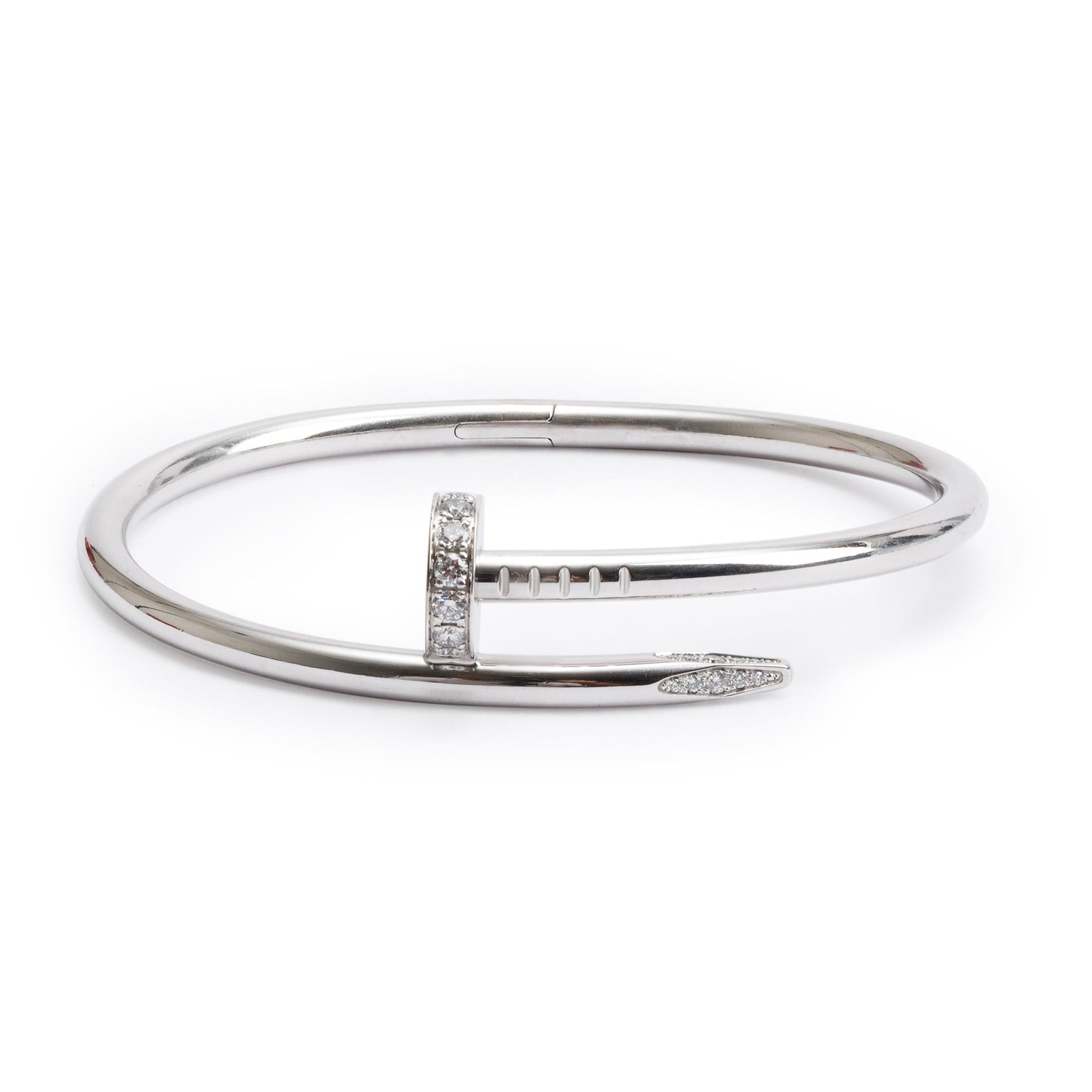 Cartier 18k White Gold Juste Un Clou Diamond Bracelet, Size 16 w/ Box