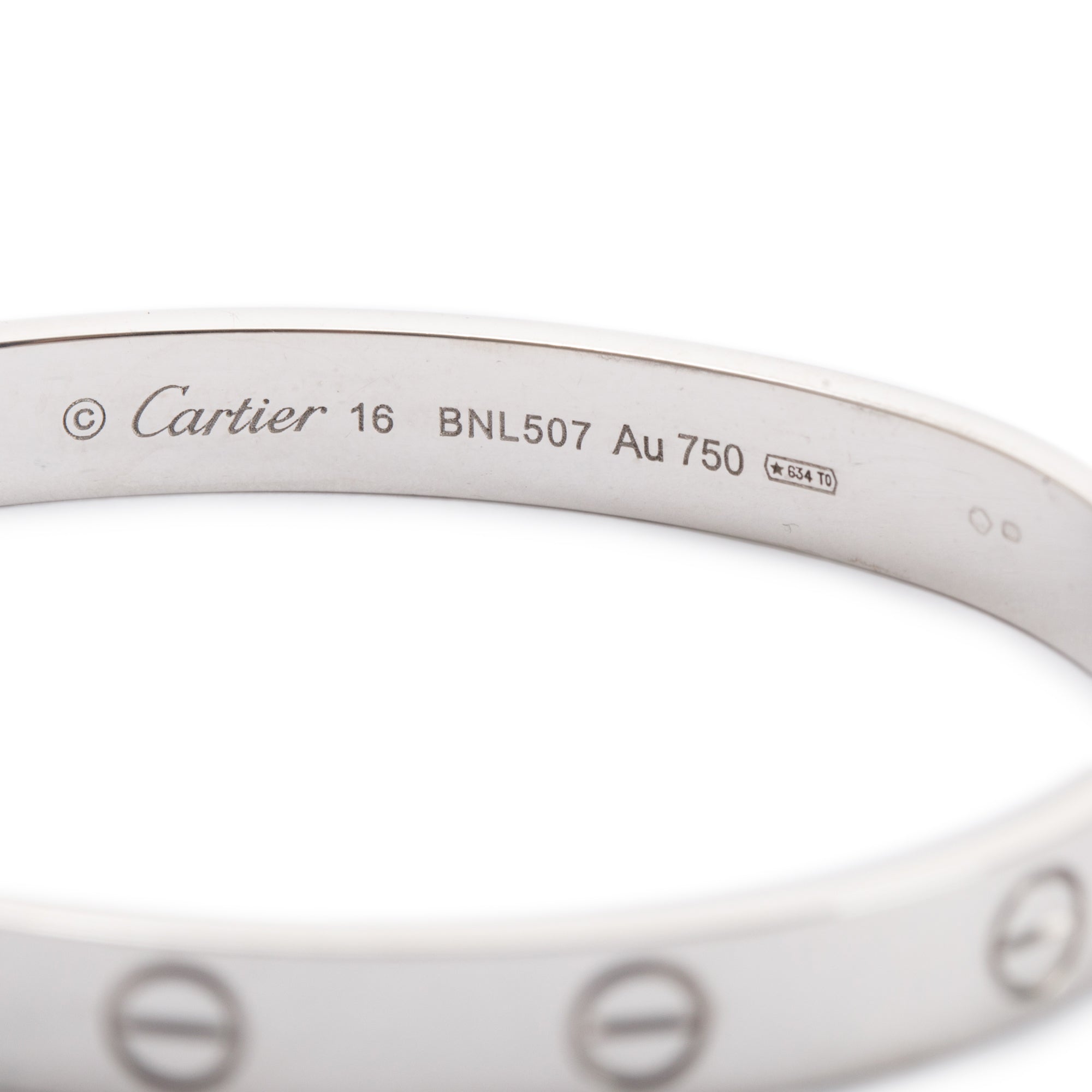 Cartier 18k White Gold Love Bracelet, Size 16