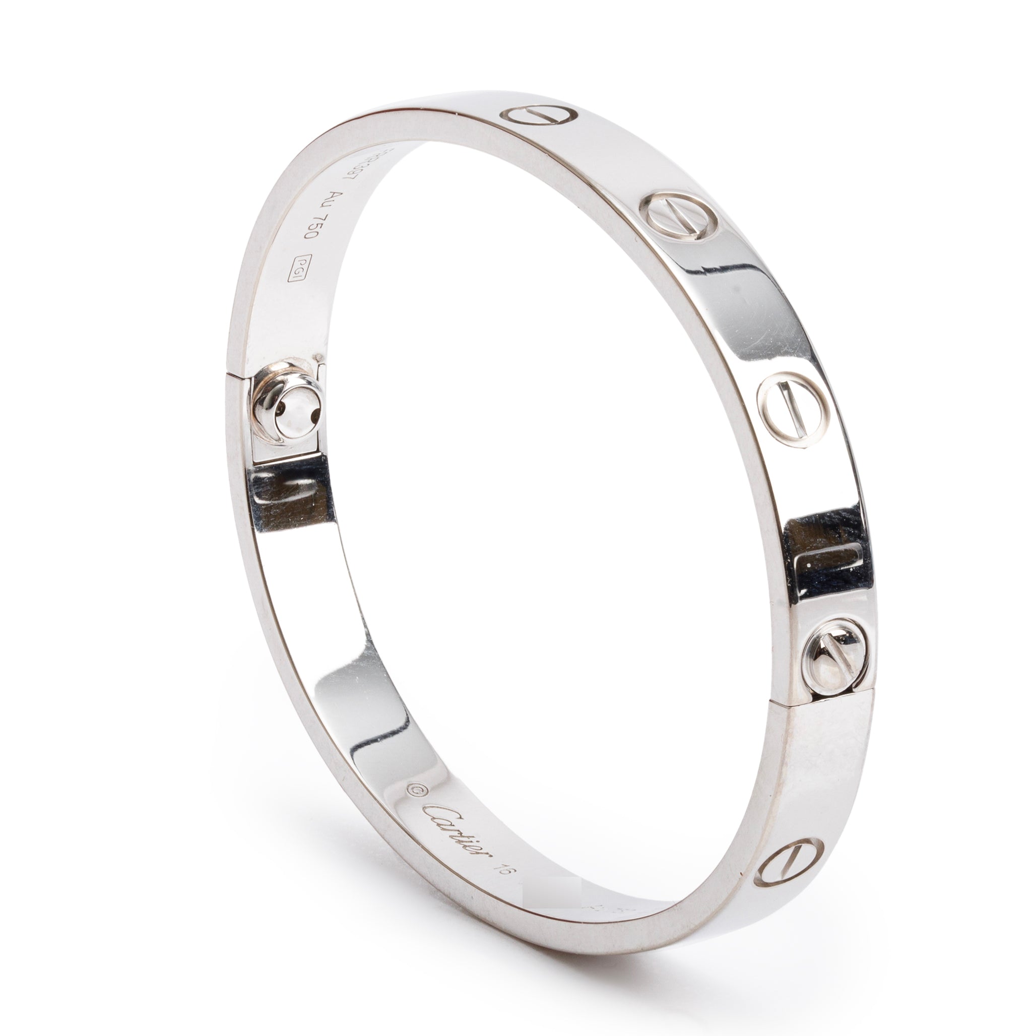Cartier 18k White Gold Love Bracelet, Size 16 w/ Box