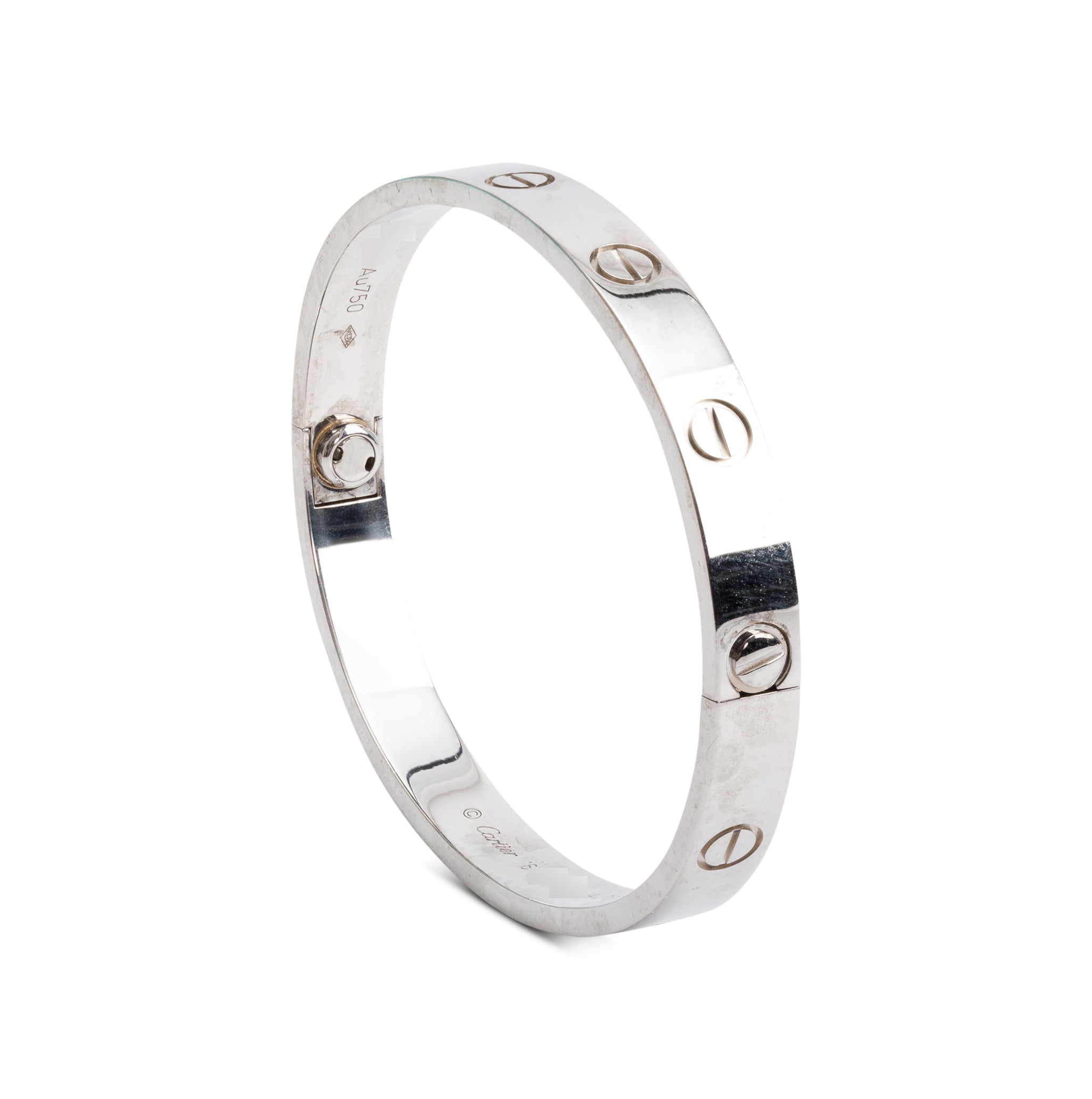 Cartier 18k White Gold Love Bracelet, Size 16 w/ Box & Certificate