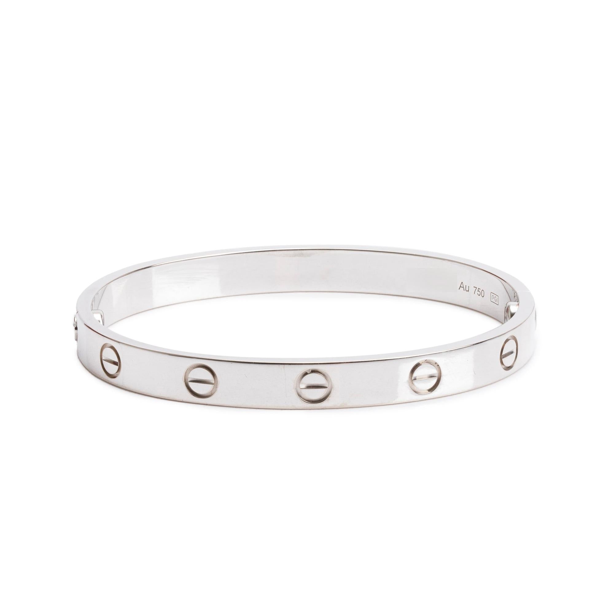 Cartier 18k White Gold Love Bracelet, Size 16 w/ Box