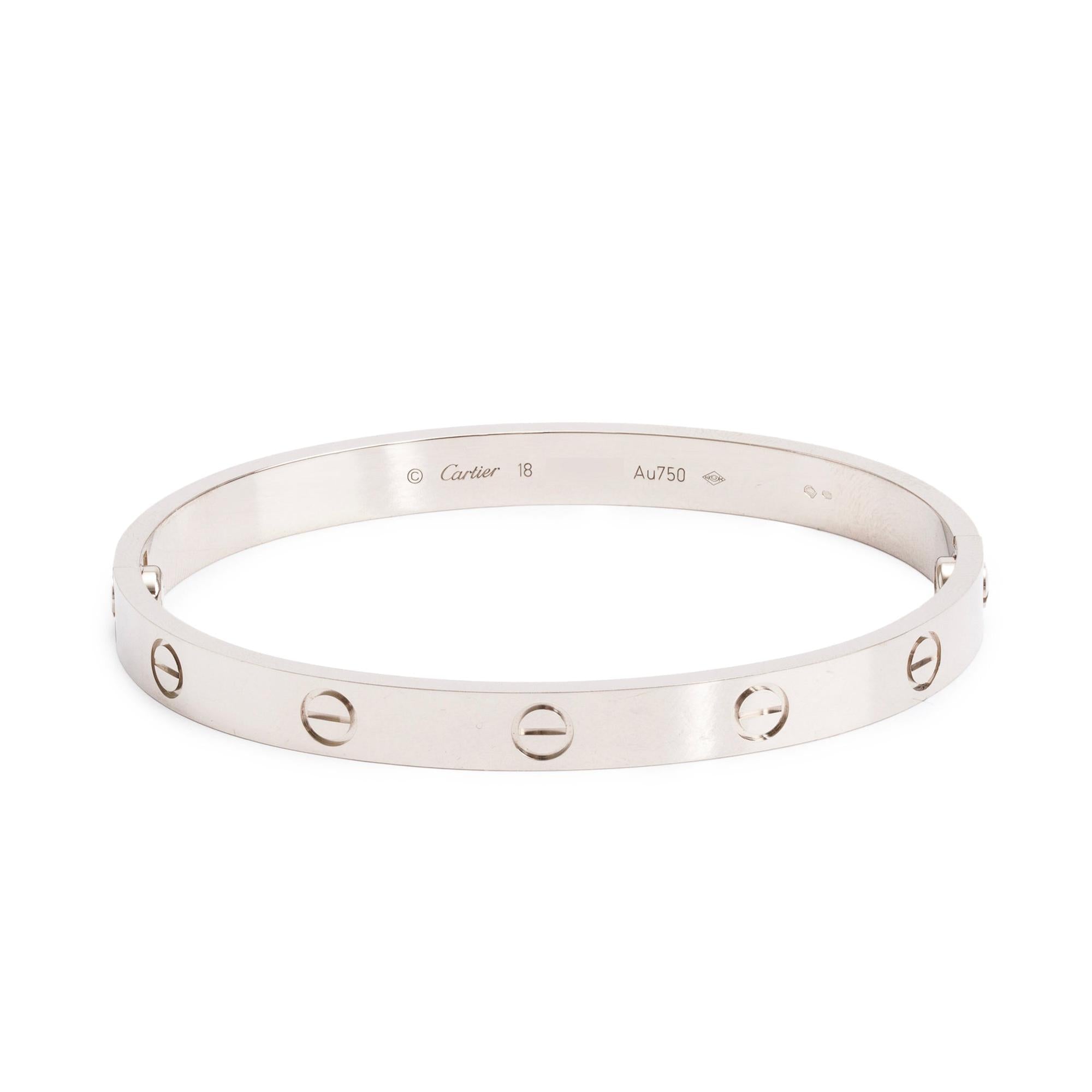 Cartier 18k White Gold Love Bracelet, Size 18 w/ Box & Certificate