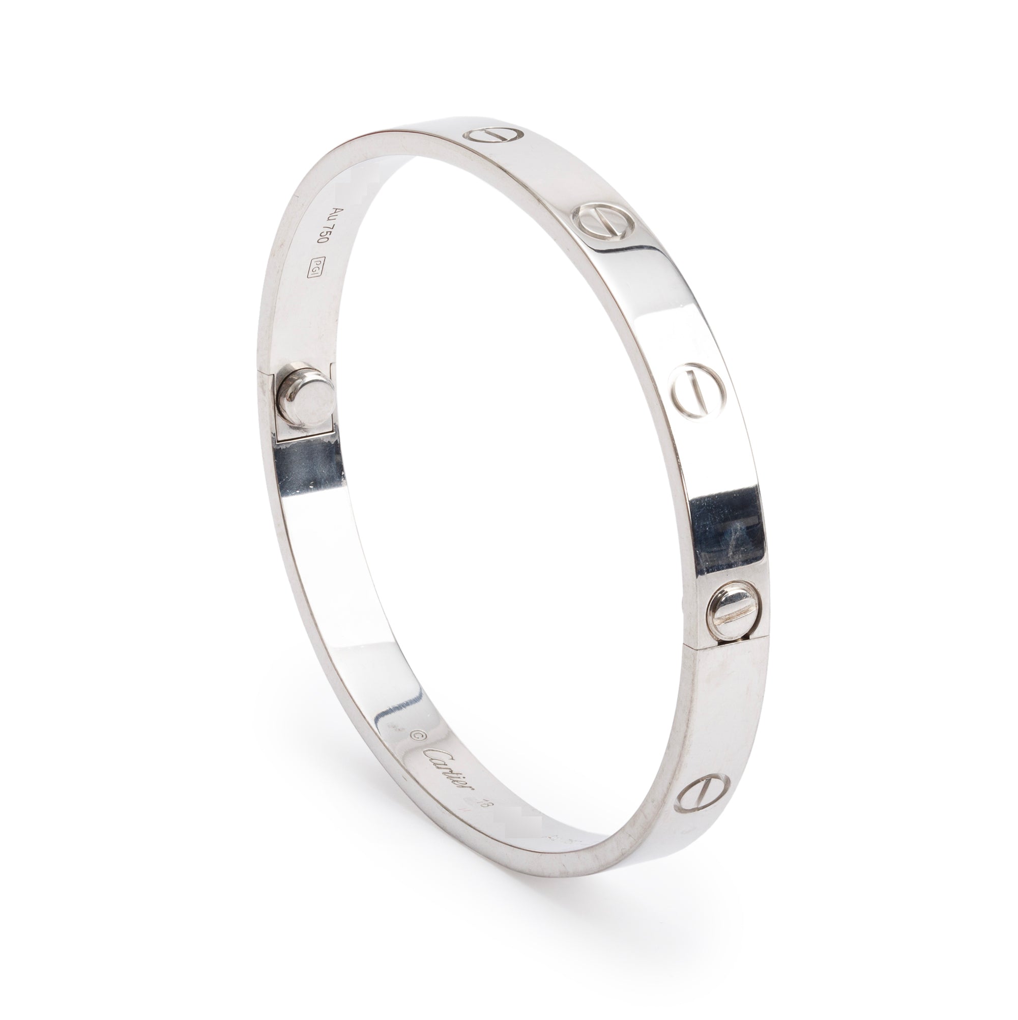 Cartier 18k White Gold Love Bracelet, Size 18 w/ Box, Receipt & Certificate