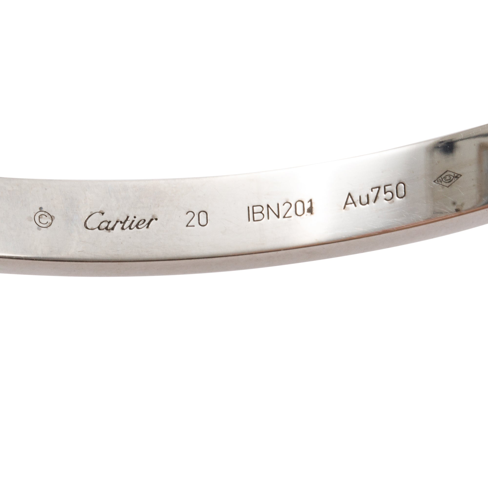 Cartier 18k White Gold Love Bracelet, Size 20 w/ Certificate