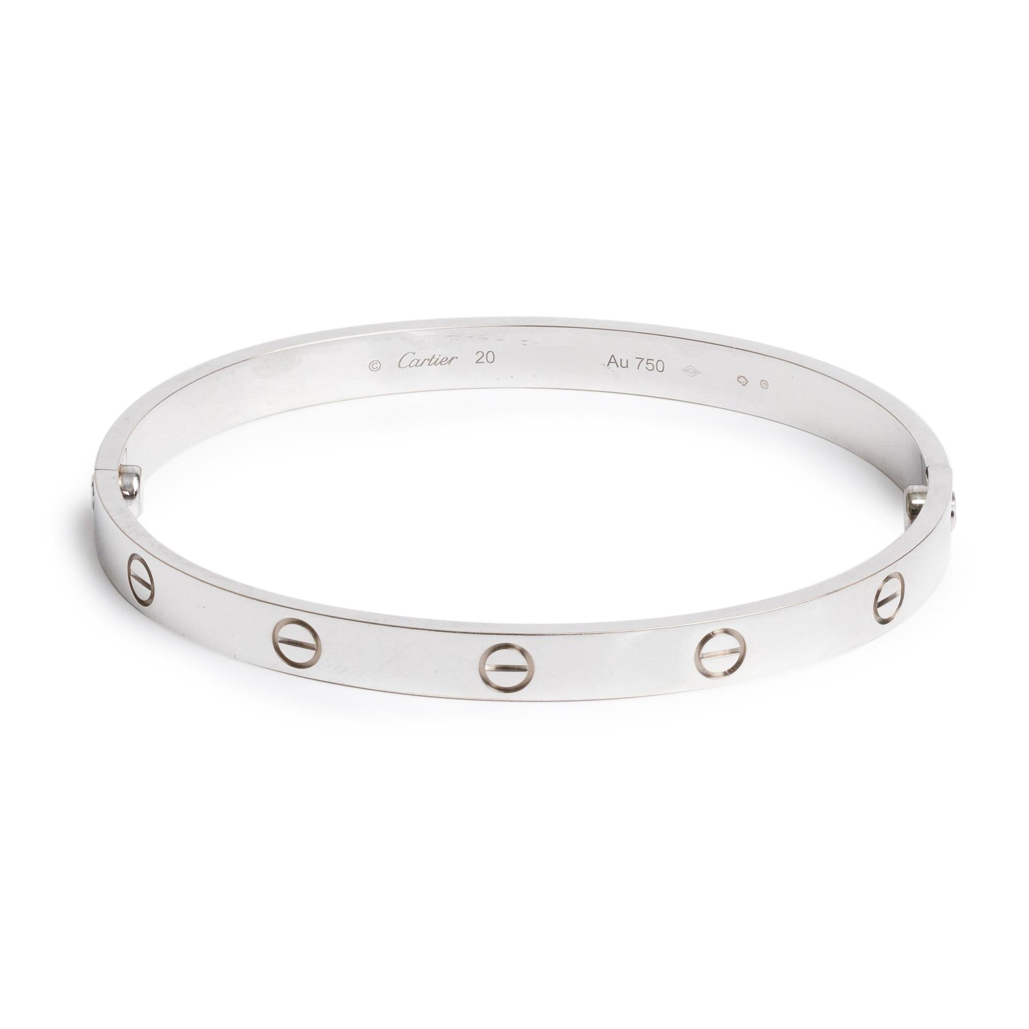 Cartier 18k White Gold Love Bracelet, Size 20