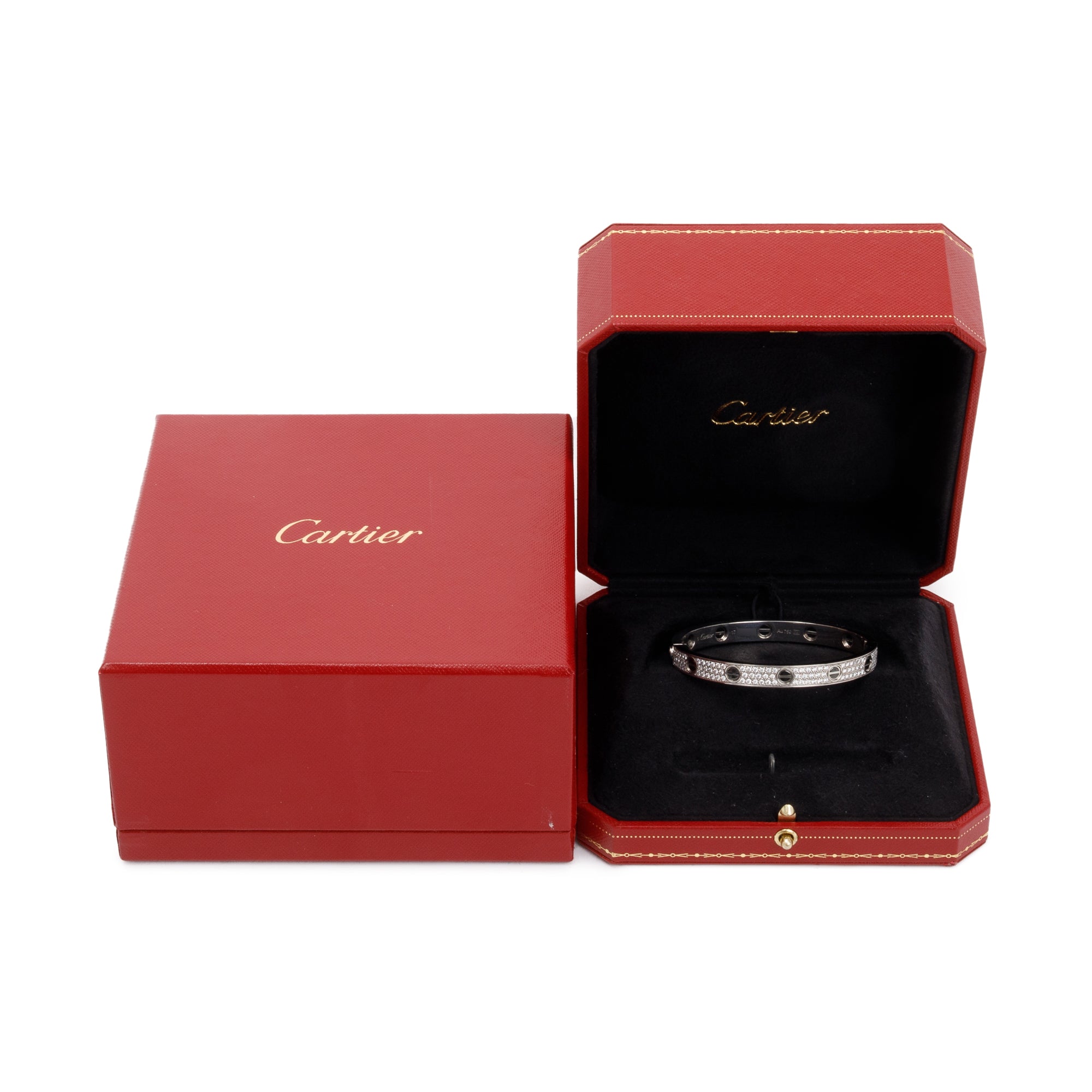 Cartier 18k White Gold Pave Diamond & Black Ceramic Love Bracelet, Size 17 w/ Box