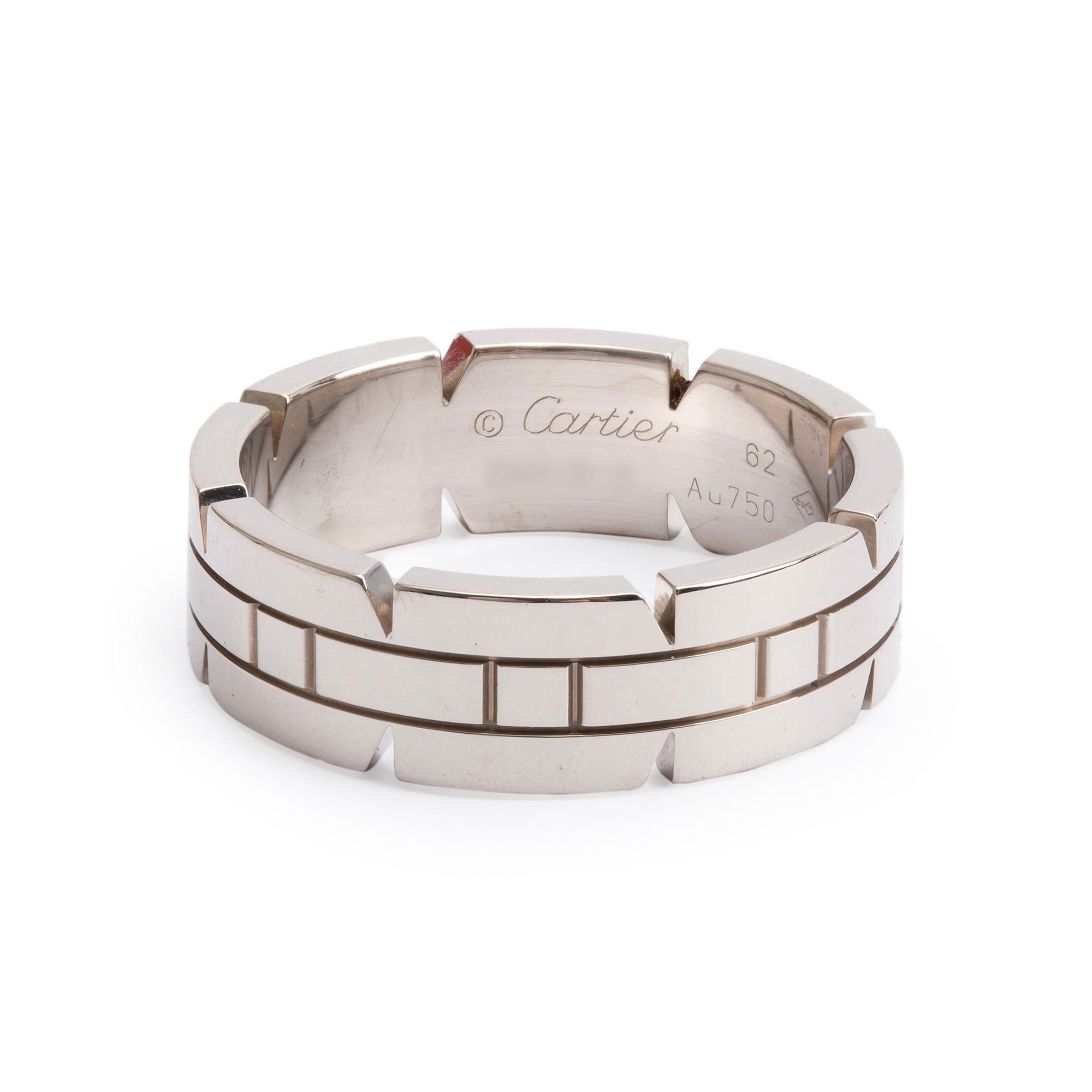 Cartier 18k White Gold Tank Francaise Ring, Size 62 10 w/ Receipt & Certificate