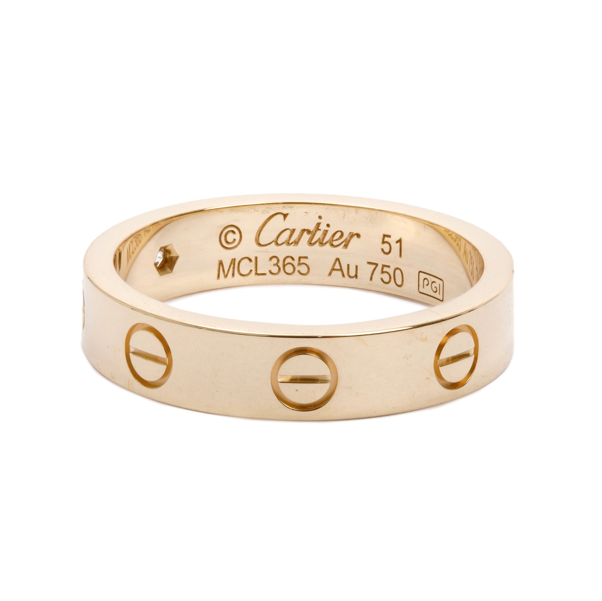 Cartier 18k Yellow Gold 1 Diamond 4 MM Love Wedding Band Ring, Size 51 5.75 w/ Box