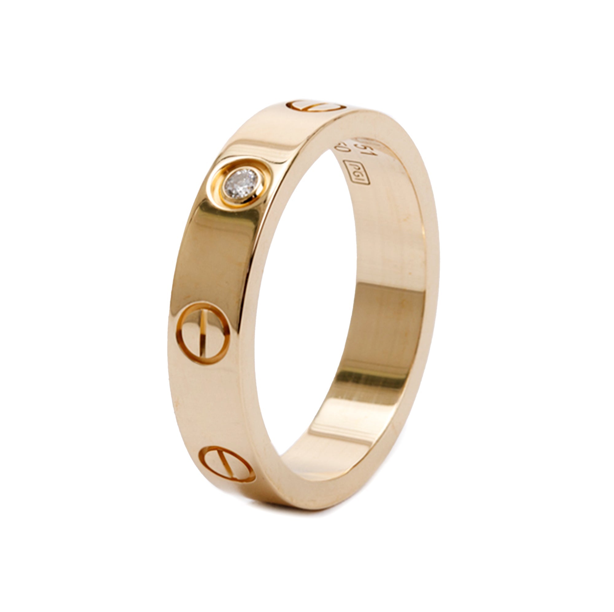 Cartier 18k Yellow Gold 1 Diamond 4 MM Love Wedding Band Ring, Size 51 5.75 w/ Box