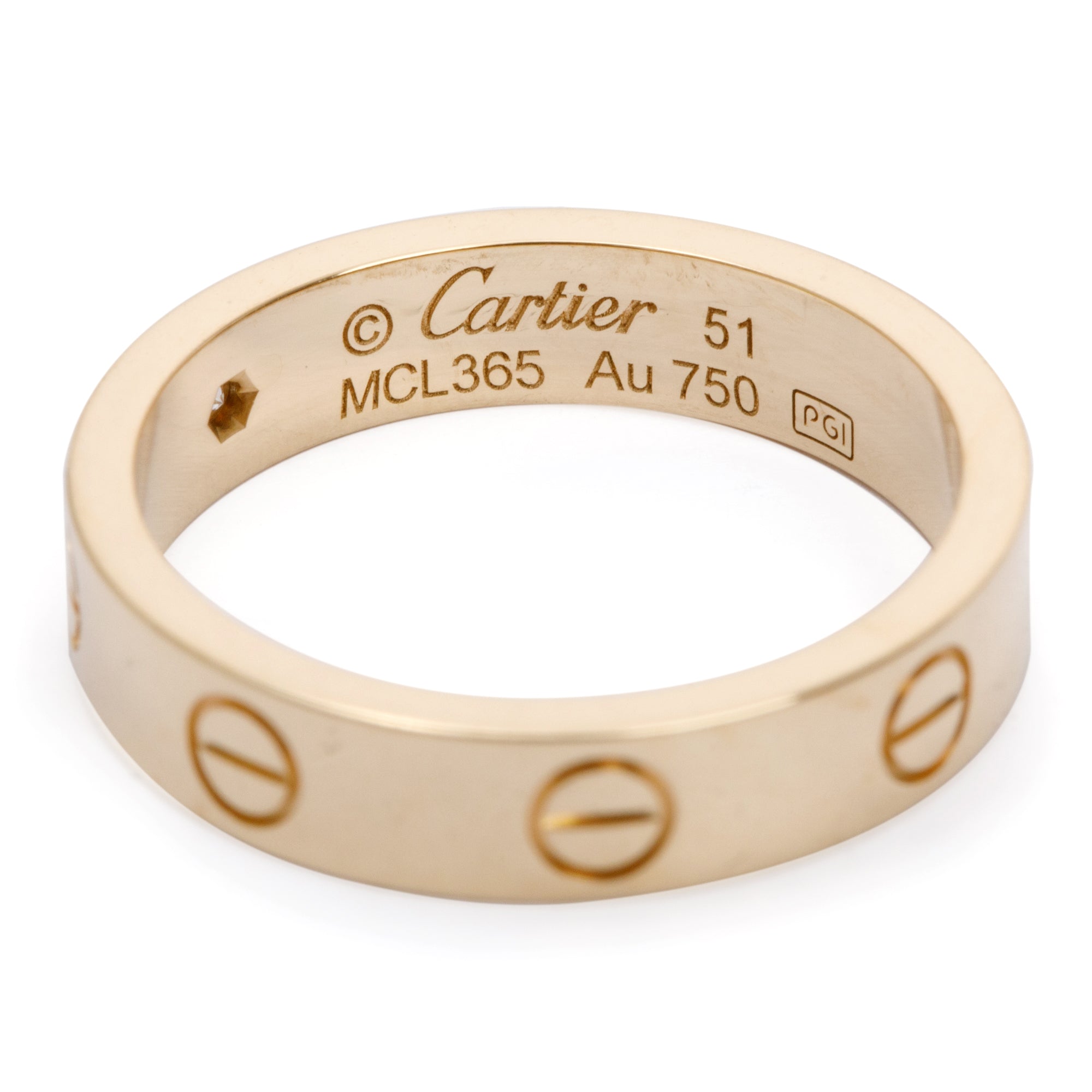 Cartier 18k Yellow Gold 1 Diamond 4 MM Love Wedding Band Ring, Size 51 5.75 w/ Box