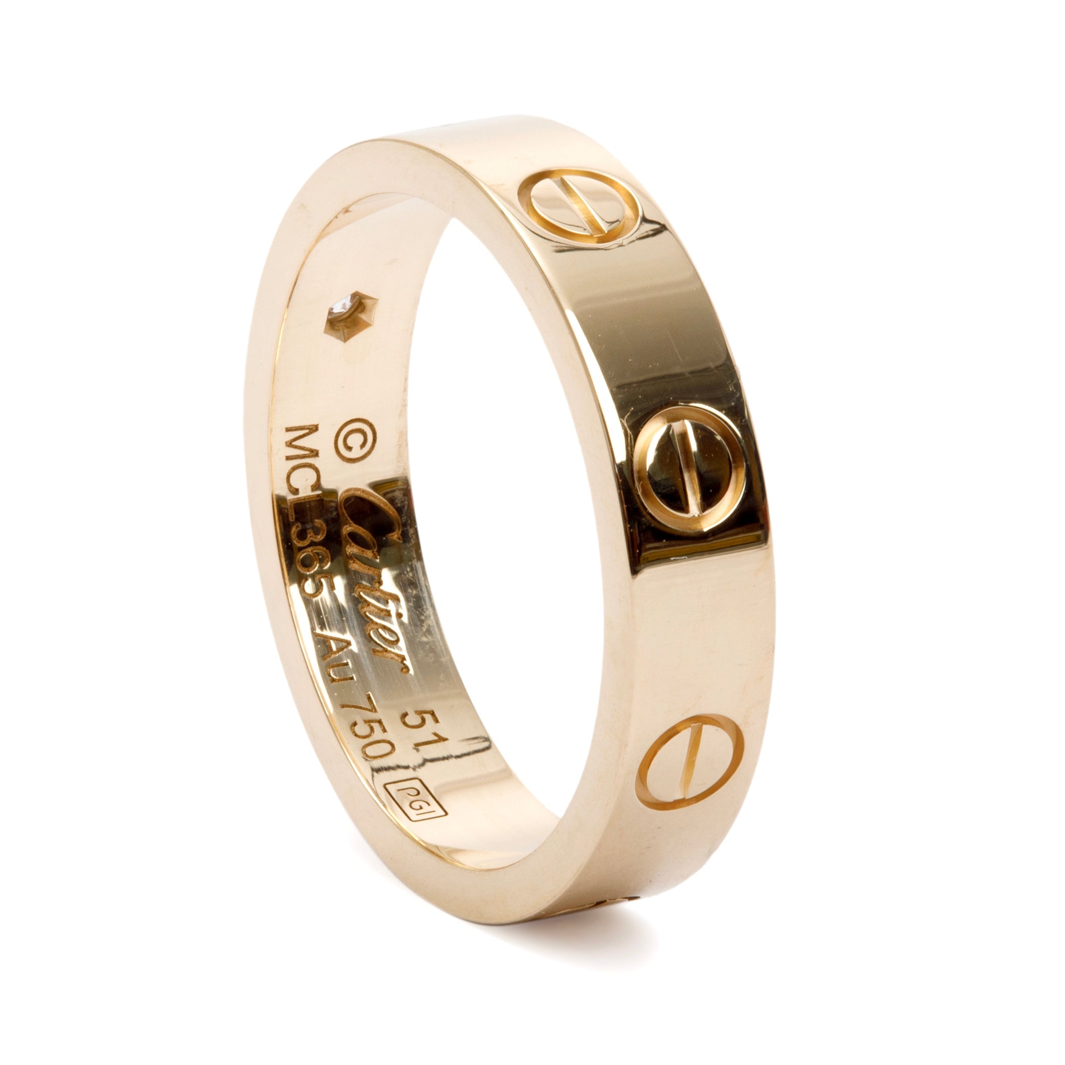Cartier 18k Yellow Gold 1 Diamond 4 MM Love Wedding Band Ring, Size 51 5.75 w/ Box