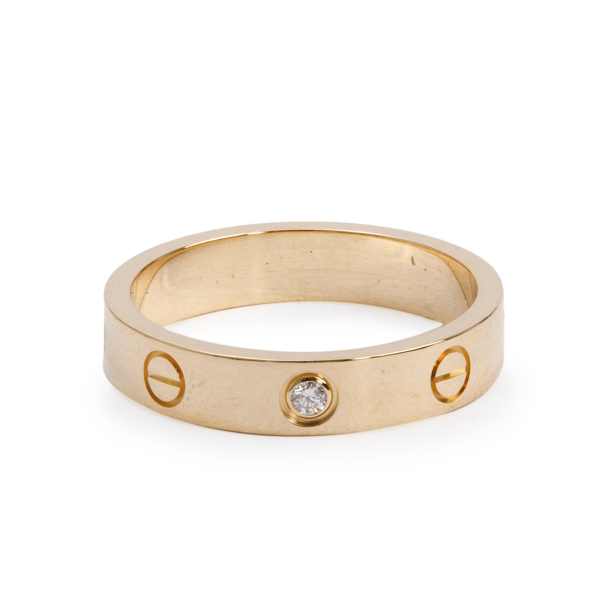 Cartier 18k Yellow Gold 1 Diamond 4 MM Love Wedding Band Ring, Size 54 6.75 w/ Box & Certificate