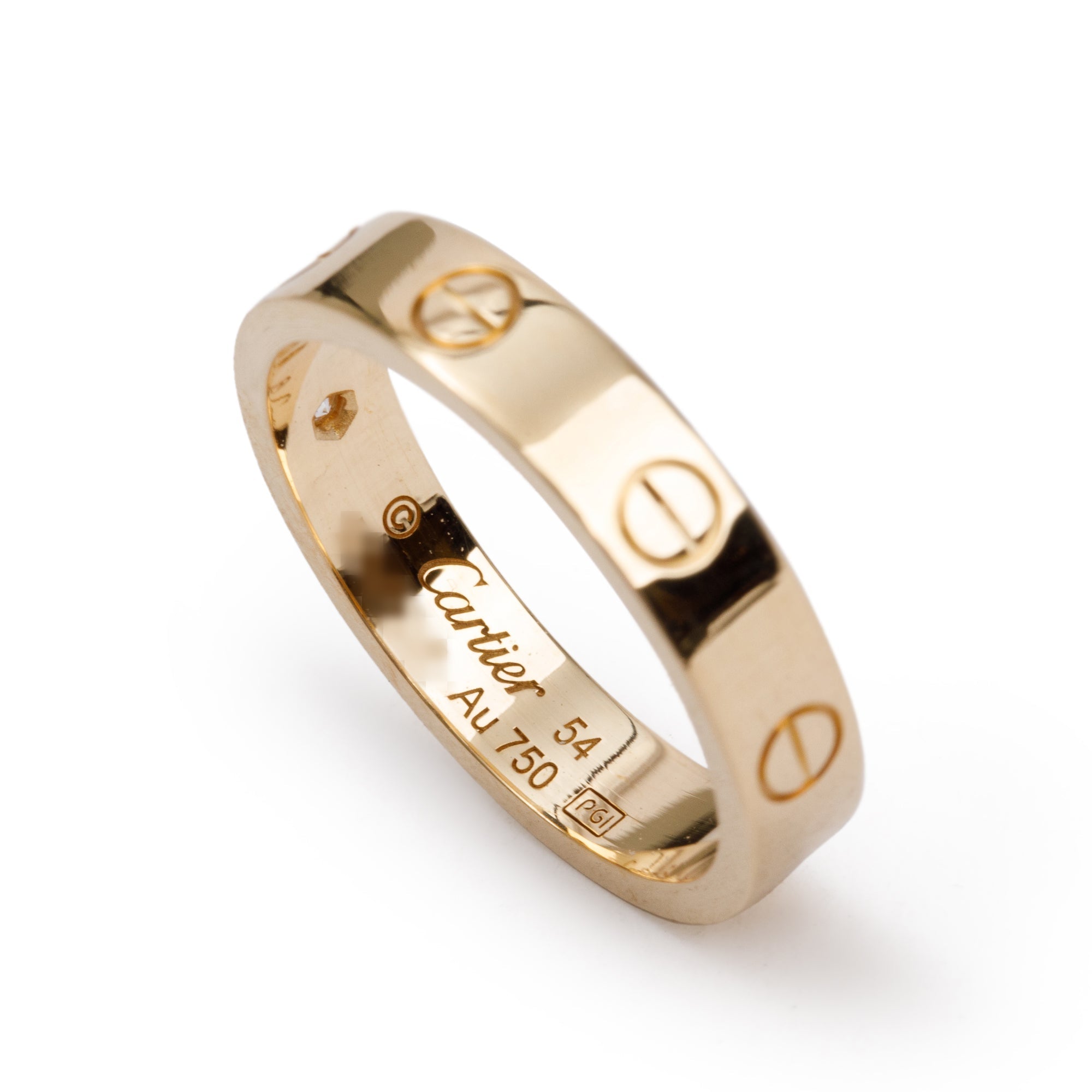 Cartier 18k Yellow Gold 1 Diamond 4 MM Love Wedding Band Ring, Size 54 6.75 w/ Box & Certificate