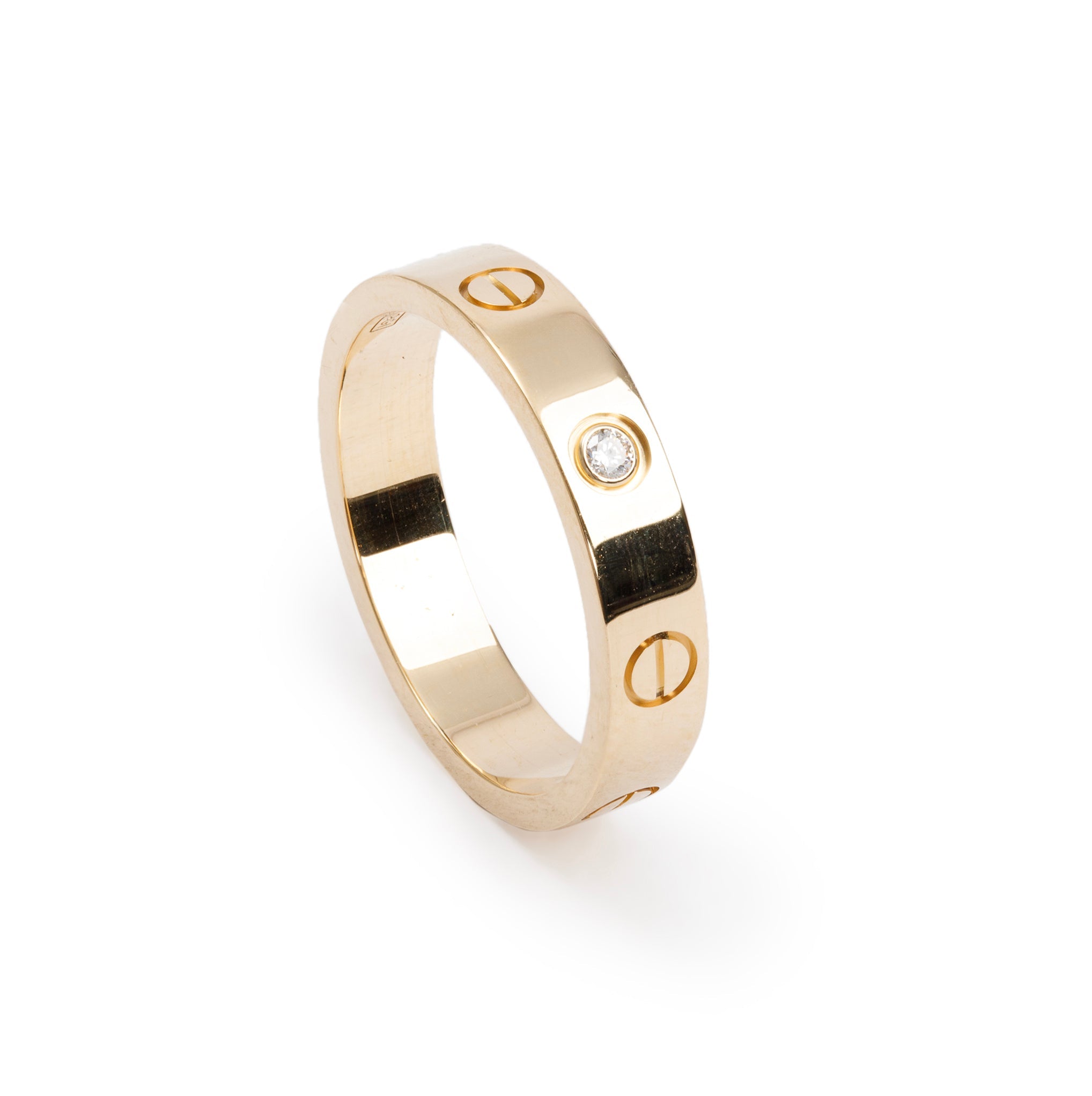 Cartier 18k Yellow Gold 1 Diamond 4 MM Love Wedding Band Ring, Size 54 6.75 w/ Box & Certificate