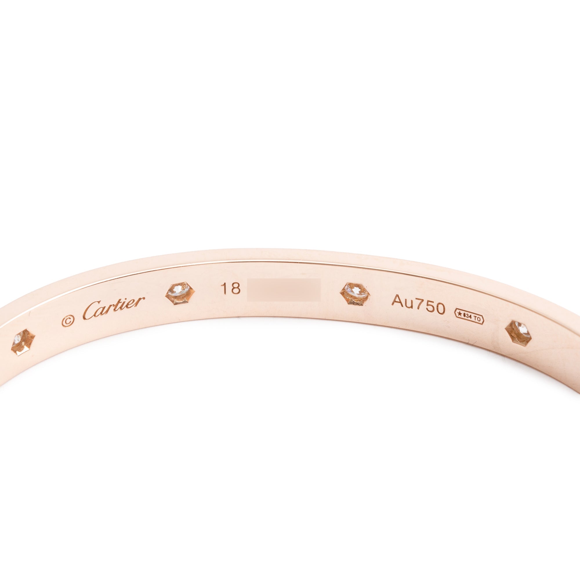 Cartier 18k Yellow Gold 10 Diamond Love Bracelet, Size 18 w/ Box & Certificate