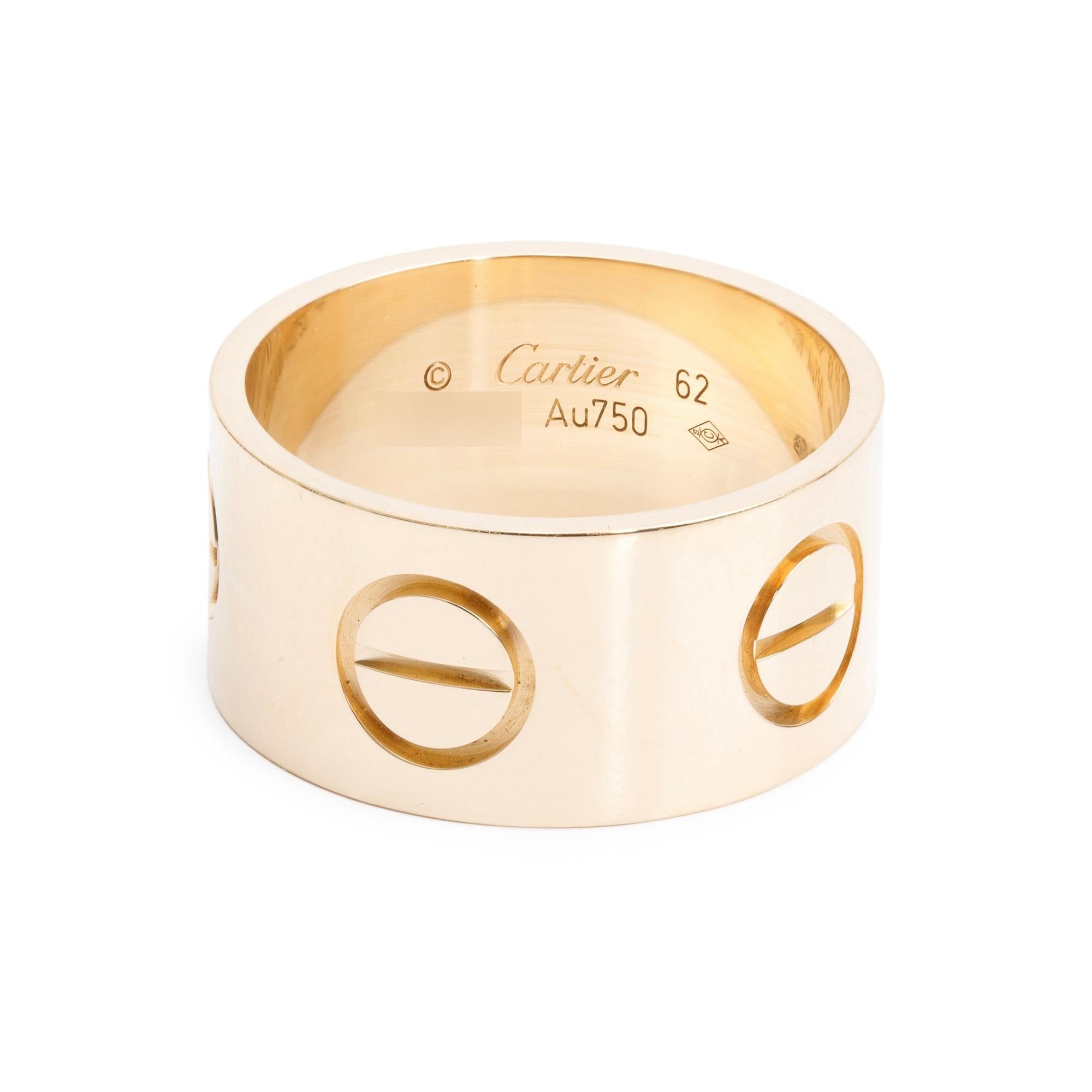 Cartier 18k Yellow Gold 11 MM Love Ring, Size 62 10