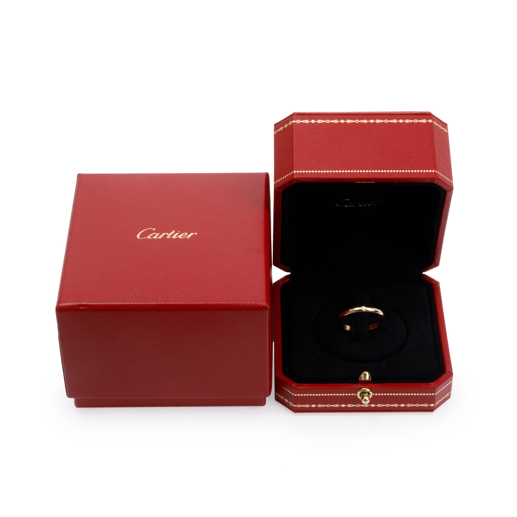 Cartier 18k Yellow Gold 2.6MM 1895 Diamond Wedding Band Ring, Size 56 7.5 w/ Box, Certificate & Receipt