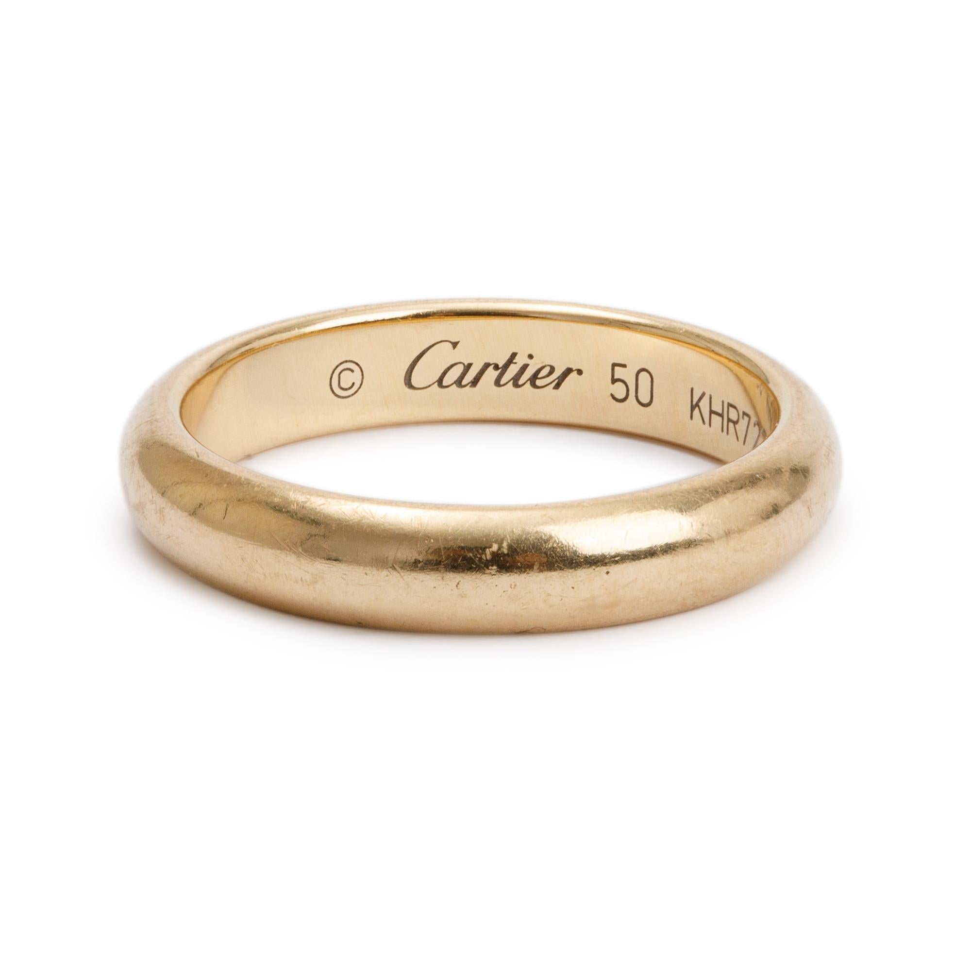 Cartier 18k Yellow Gold 3.5 MM 1895 Wedding Band Ring, Size 50 5.25