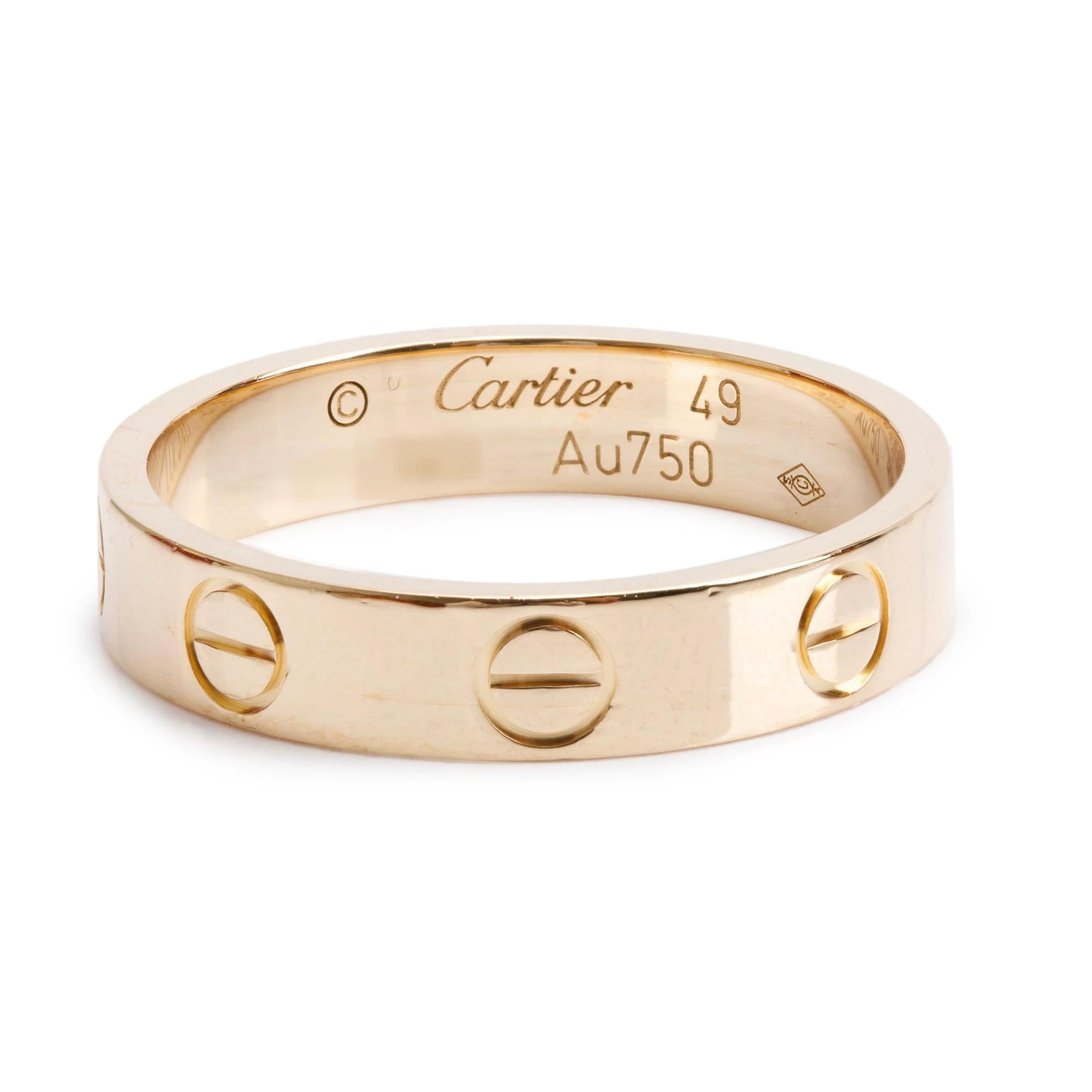 Cartier 18k Yellow Gold 3.6 mm Love Wedding Band Ring, Size 49 4.75 w/ Box & Certificate