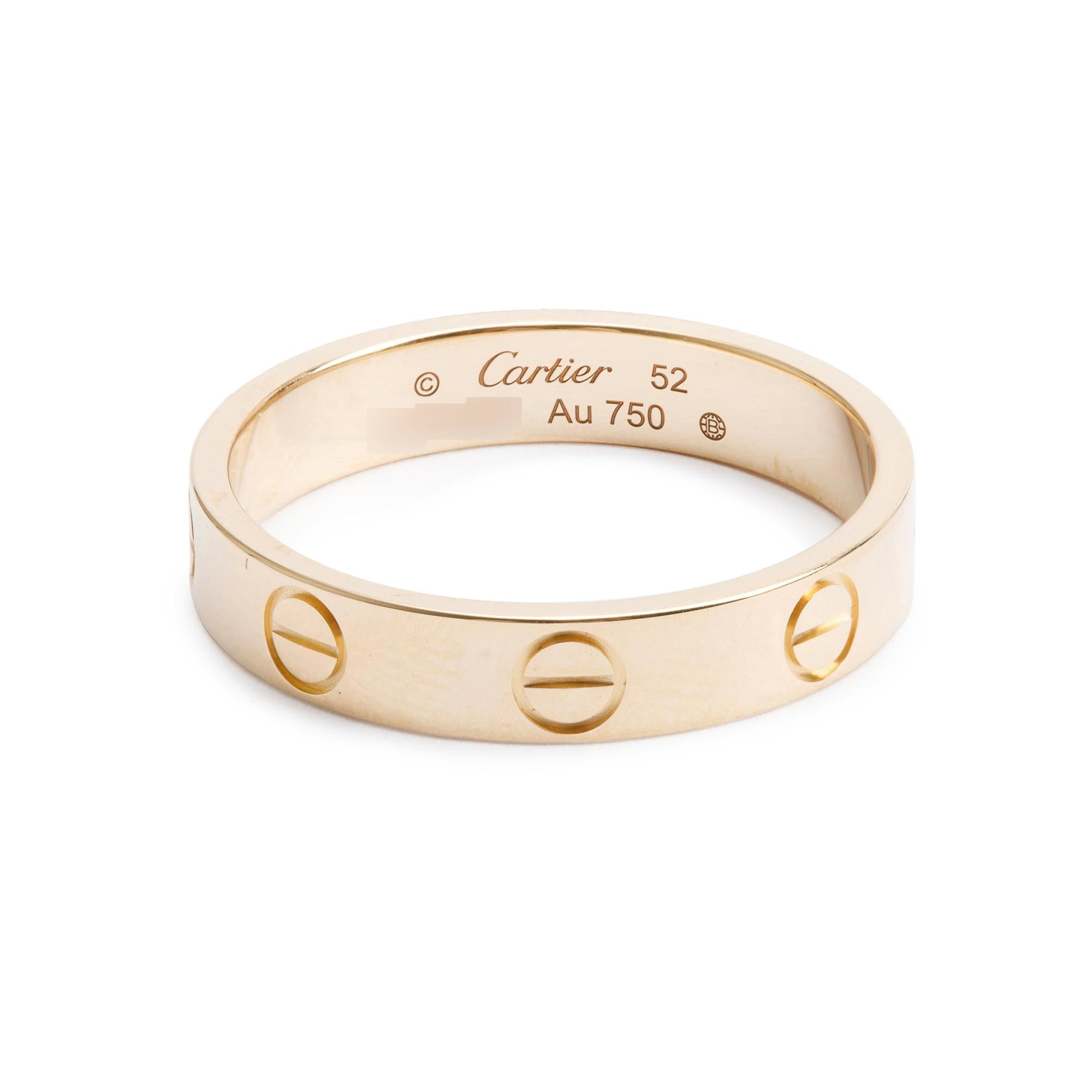 Cartier 18k Yellow Gold 3.6 mm Love Wedding Band Ring, Size 52 6 w/ Box