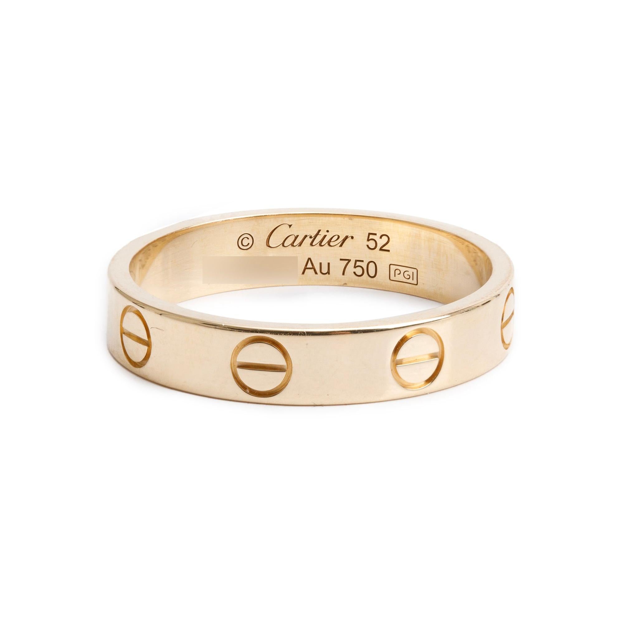 Cartier 18k Yellow Gold 3.6 mm Love Wedding Band Ring, Size 52 6